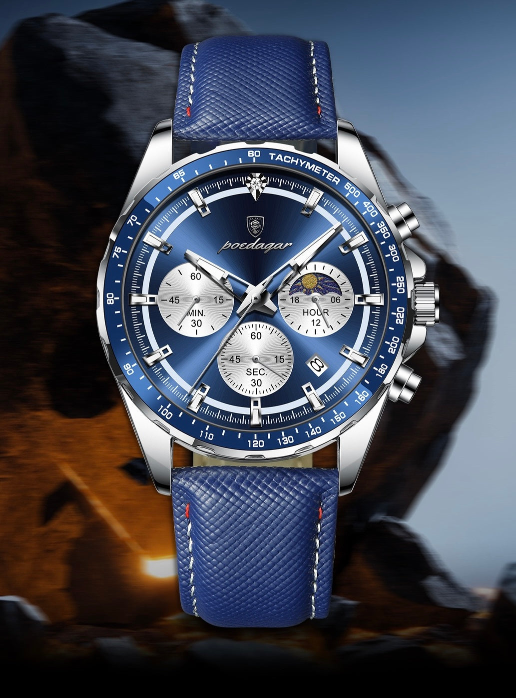 Axel Chronograph Leather Strap Wristwatch - Blue