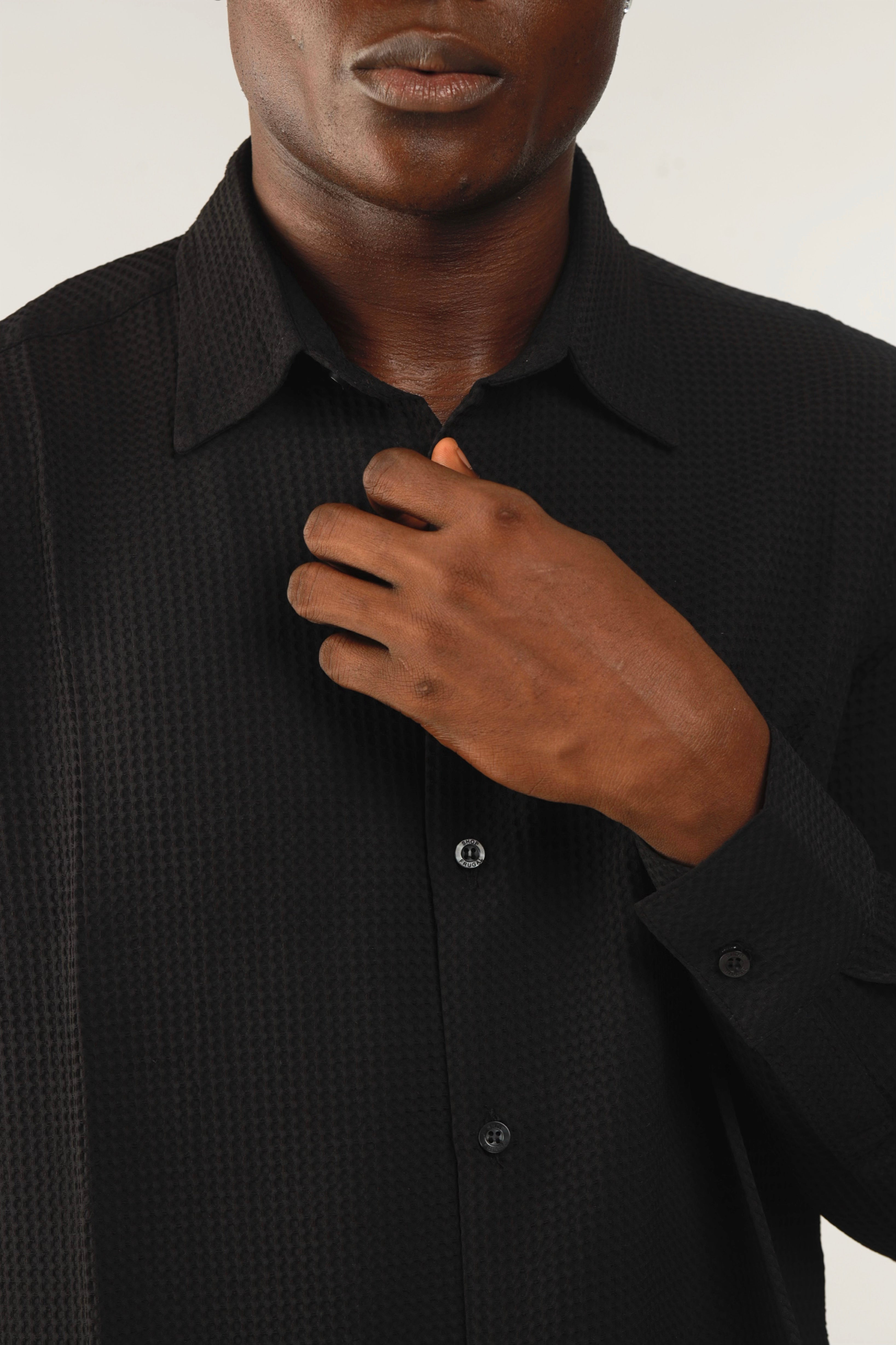 Calida Resort Waffle Print Oxford Shirt - Black