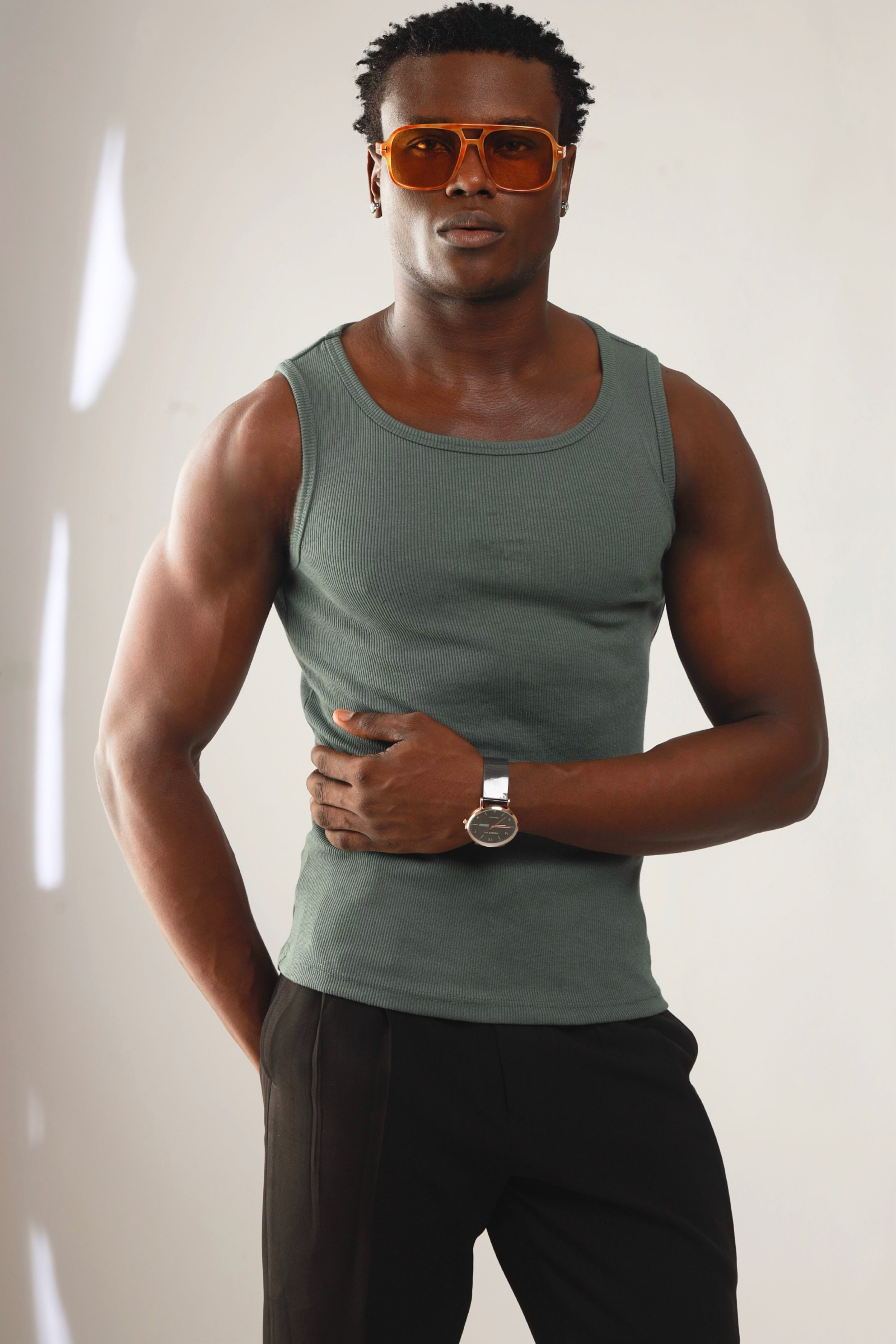 Calix Breathable Compression Tank Top (460G)(Premium Quality) - Xanadu Green-8