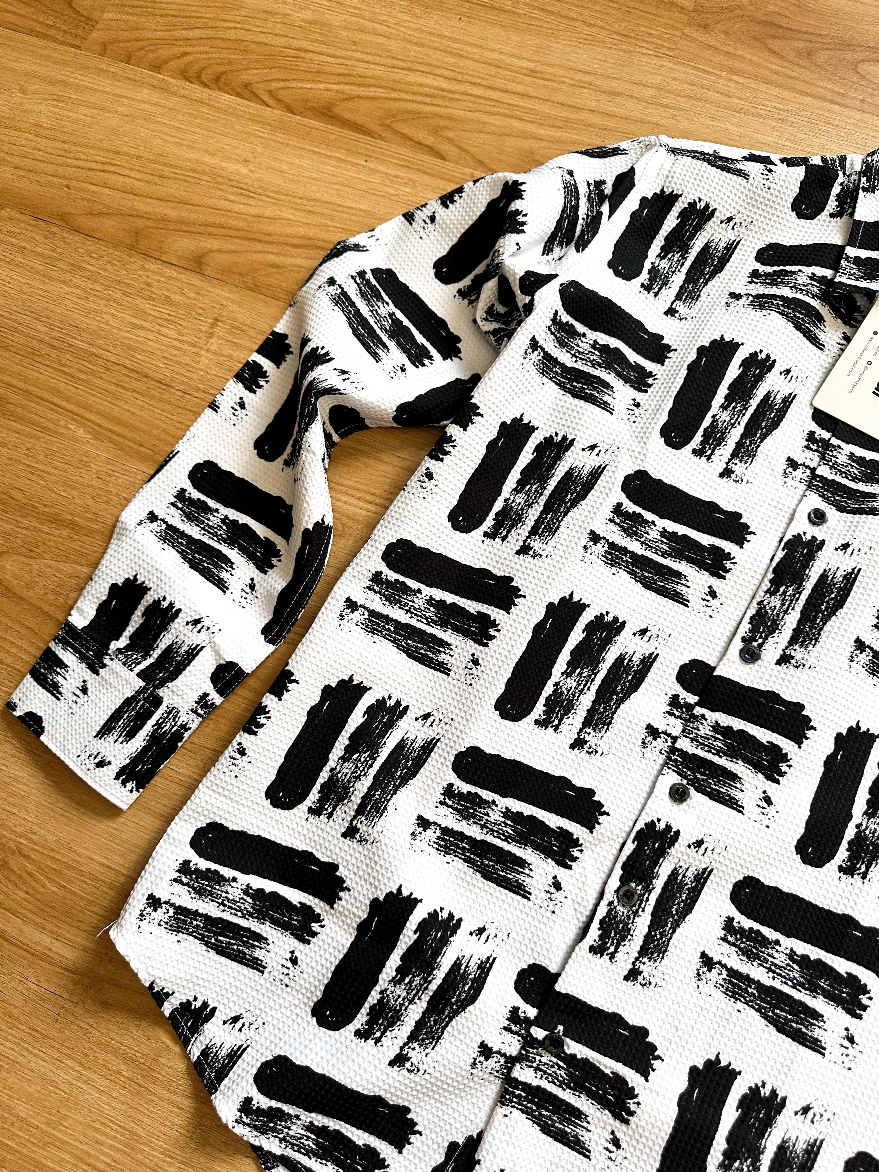 Calix Brush Waffle Print Longsleeve Shirt - White-8