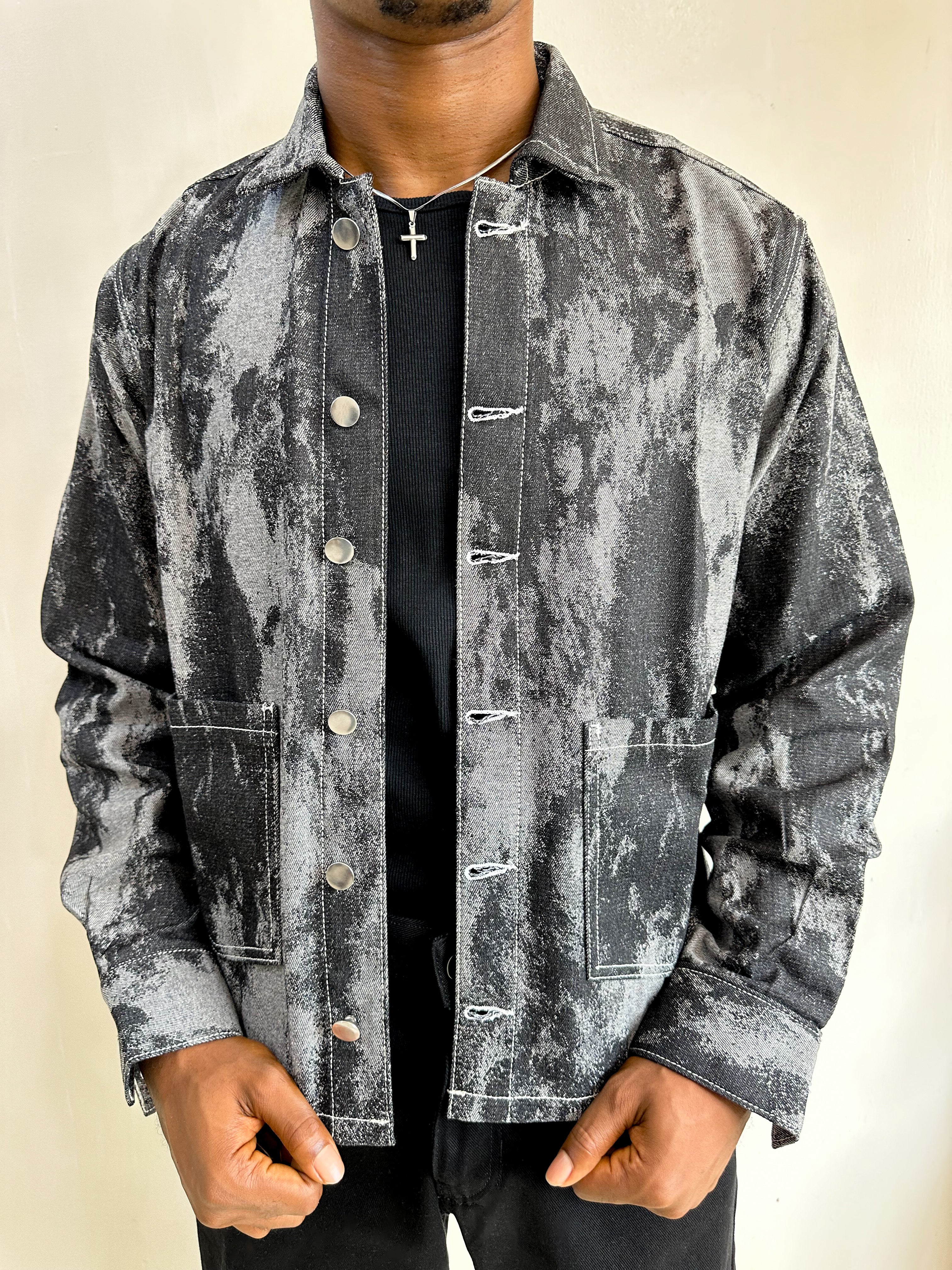 Callie Jacquard Denim Shacket - Black