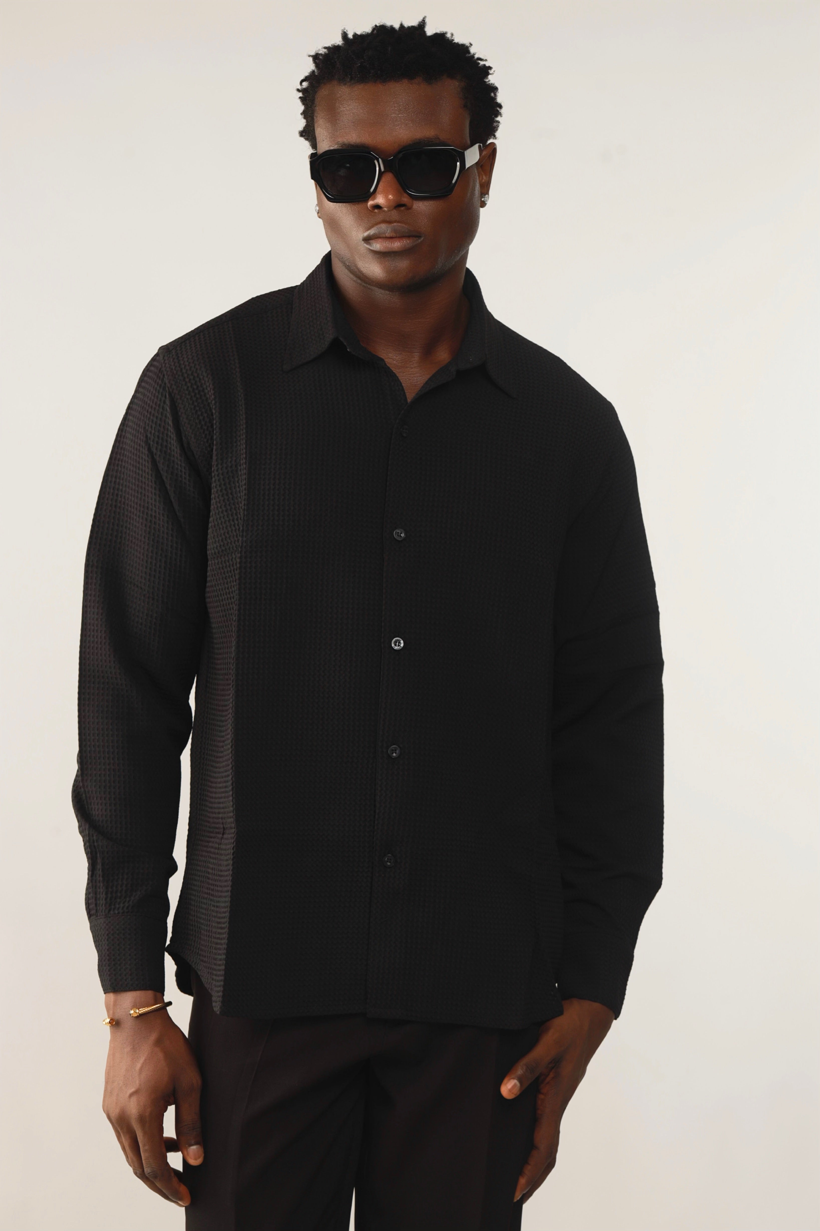 Calida Resort Waffle Print Oxford Shirt - Black