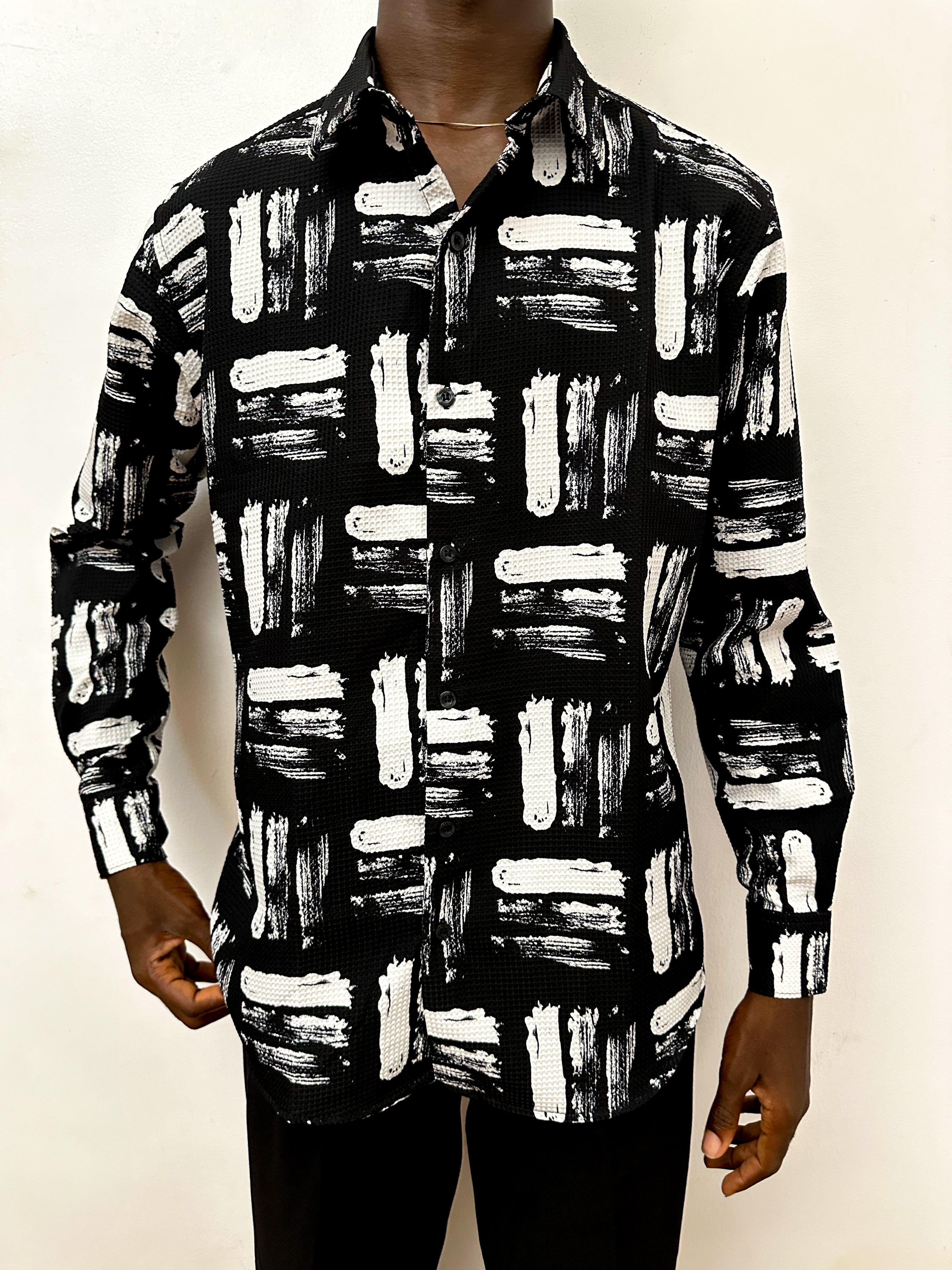Calix Brush Waffle Print Longsleeve Shirt - Black