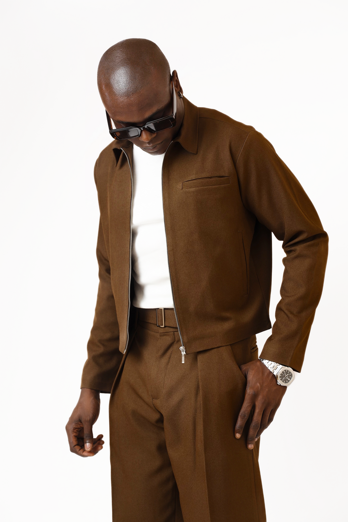 Casey Crop Zipper Jacket - Mocha Brown