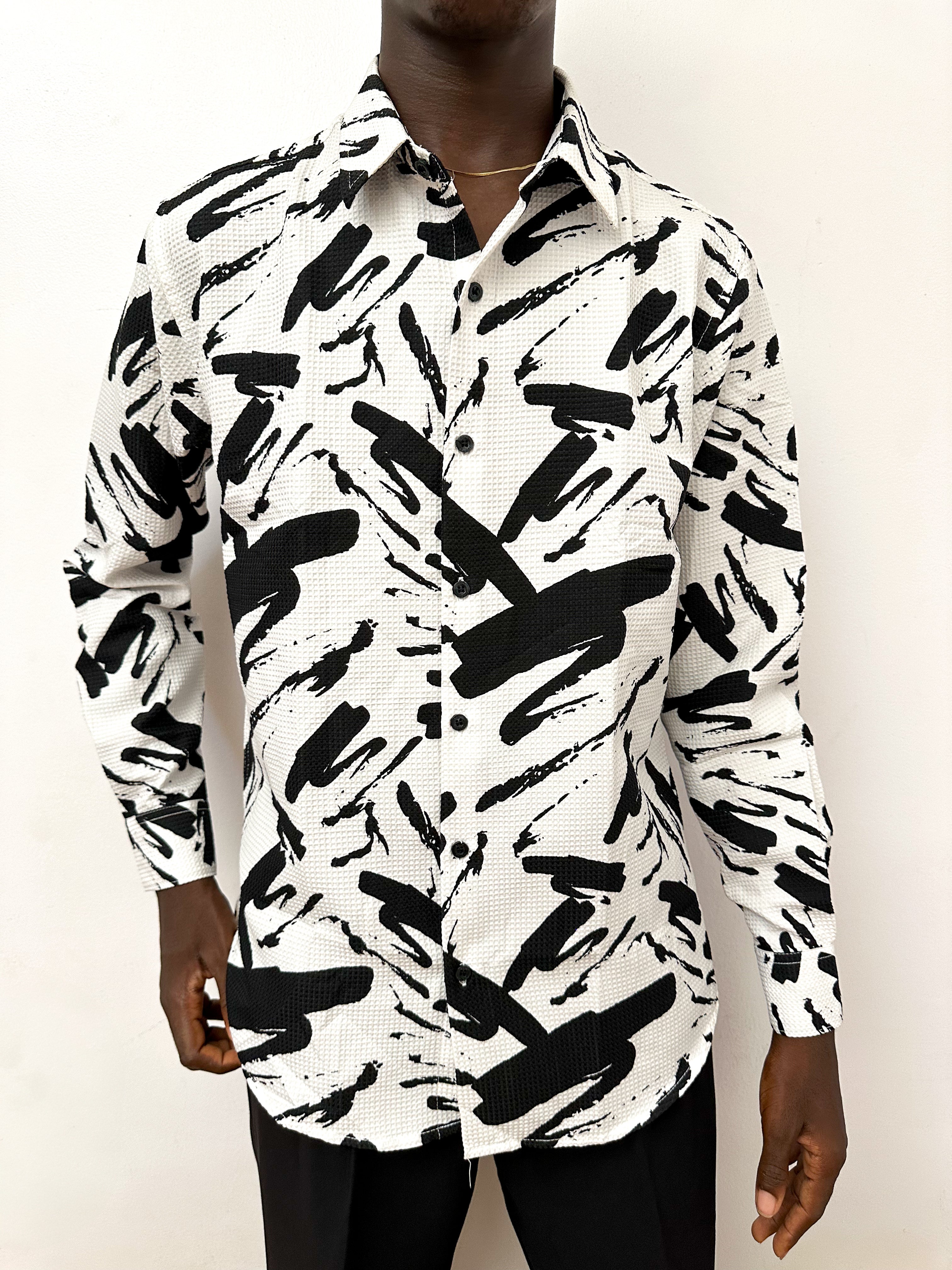 Casen Splash Waffle Print Longsleeve Shirt - White-5