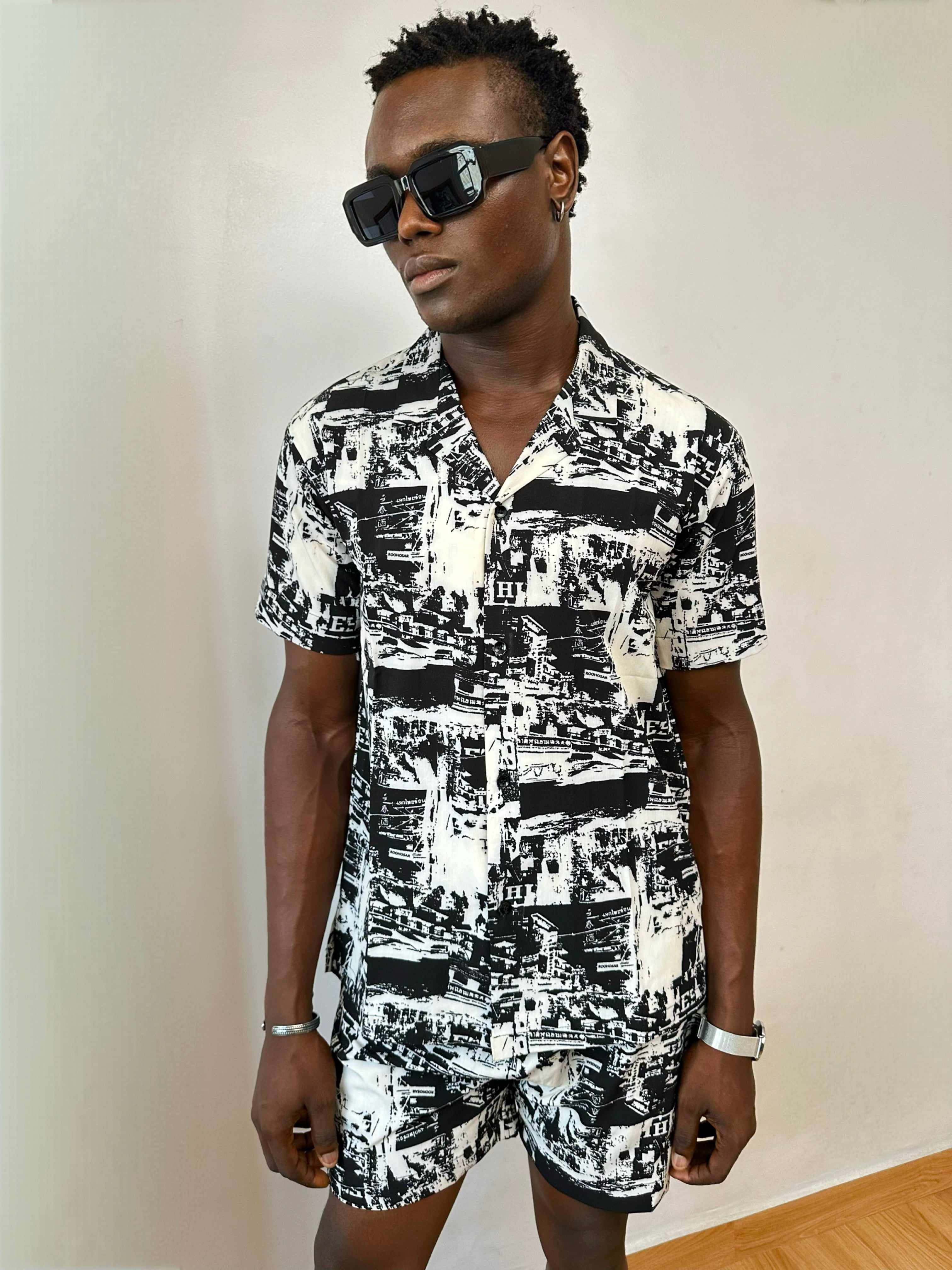 Cara Relaxed Abstract Print Two-Piece Set (Cuban Shirt & Short)-4