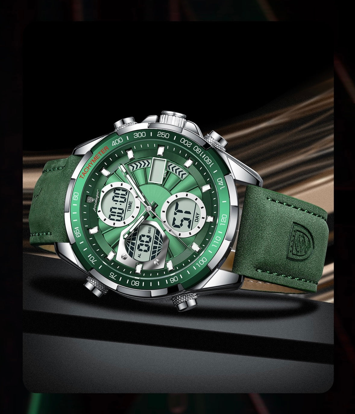 Antoine Chronograph Leather Strap Wristwatch - Green