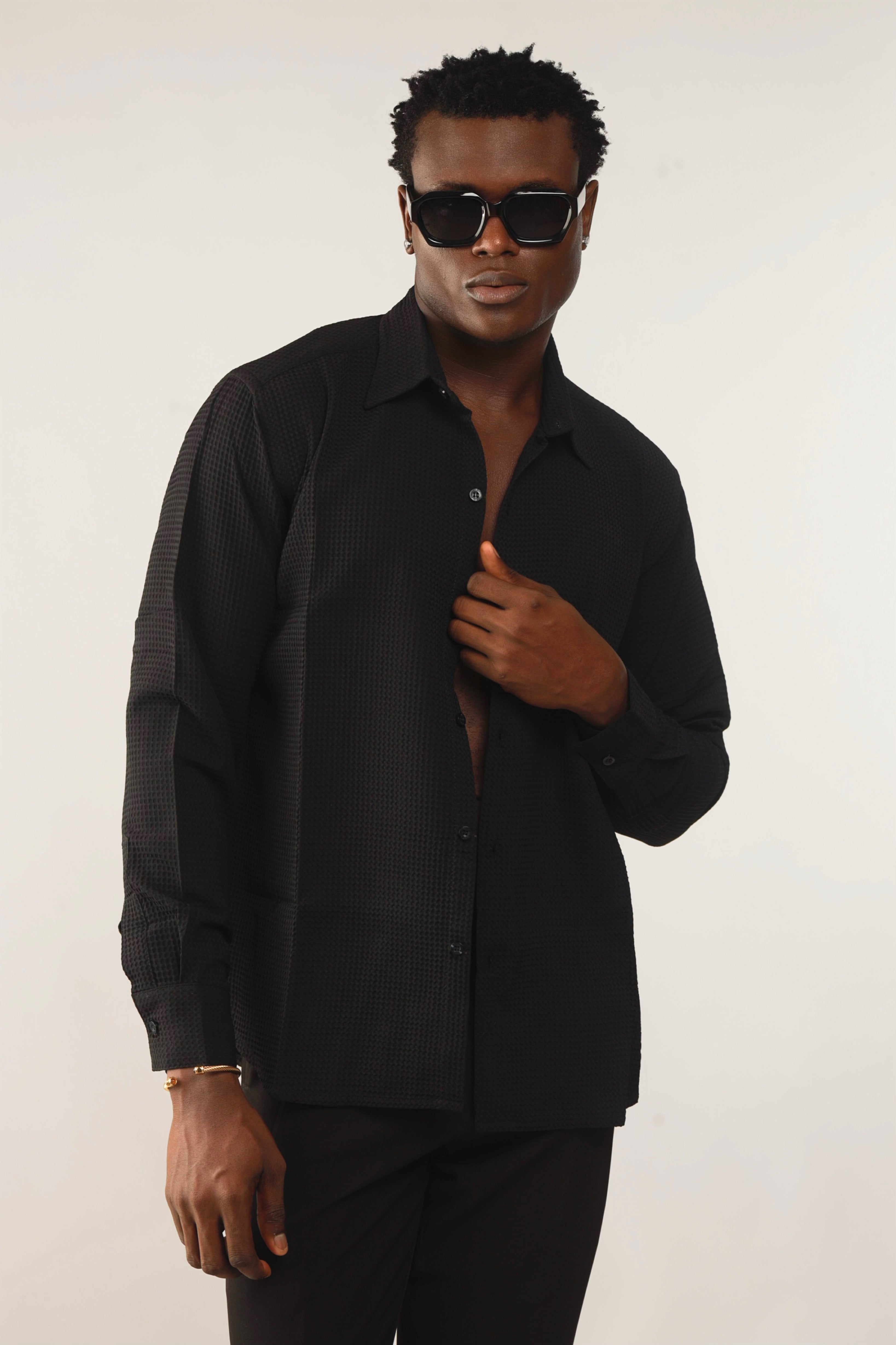 Calida Resort Waffle Print Oxford Shirt - Black