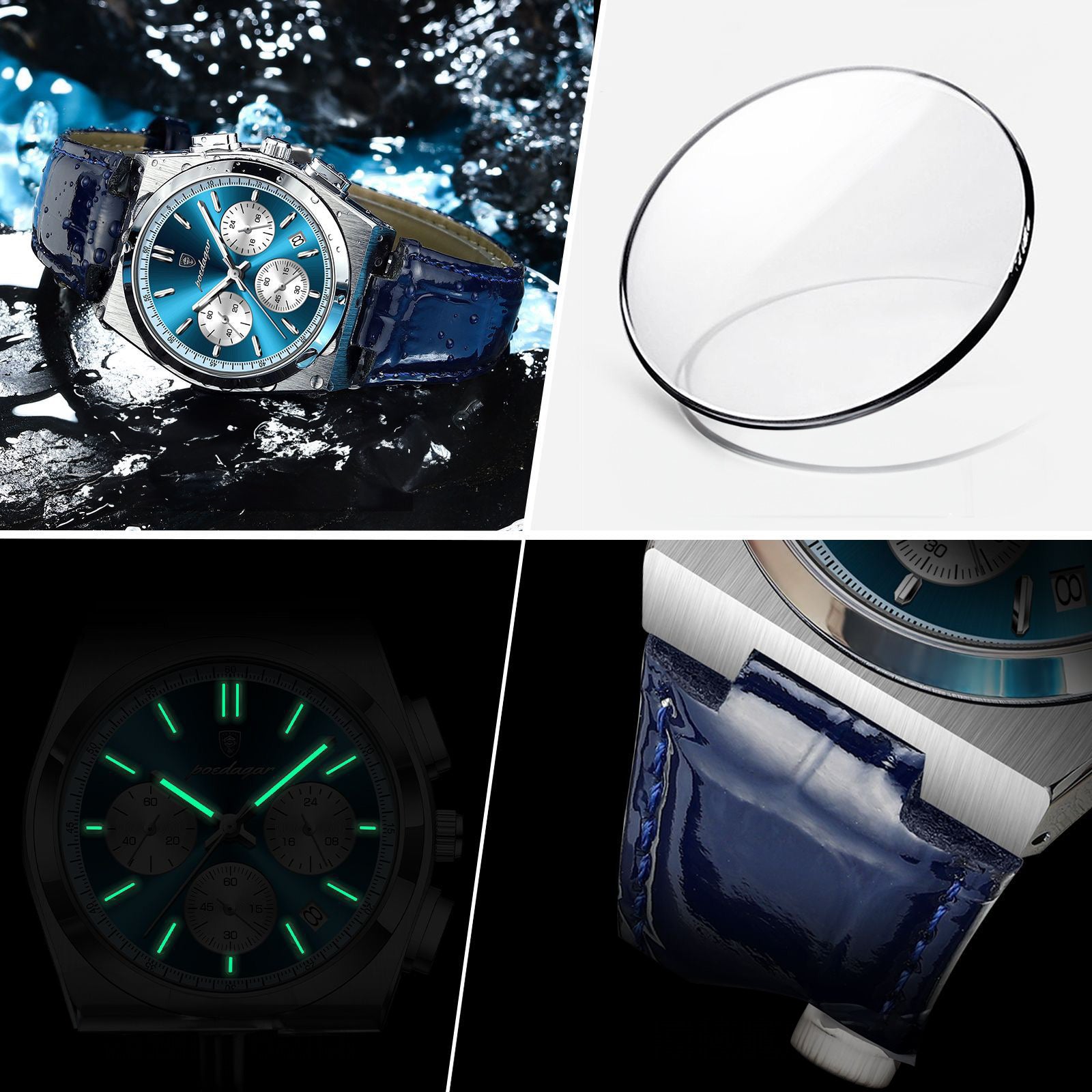 Anthony Chronograph Leather Strap Wristwatch - Gold/Silver/Blue