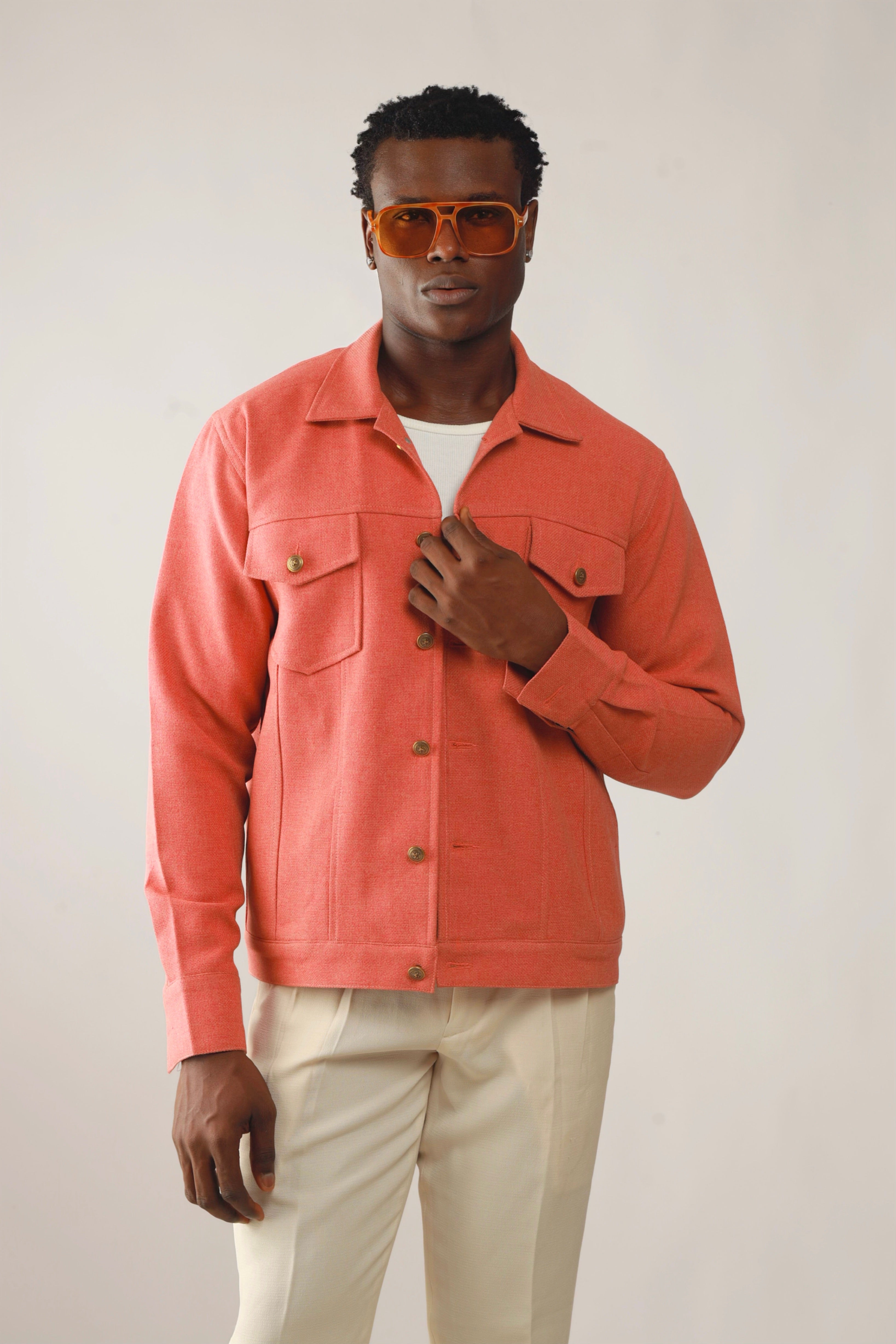Cali Luxe Textured Tweed Utility Jacket - Muted Peach-5