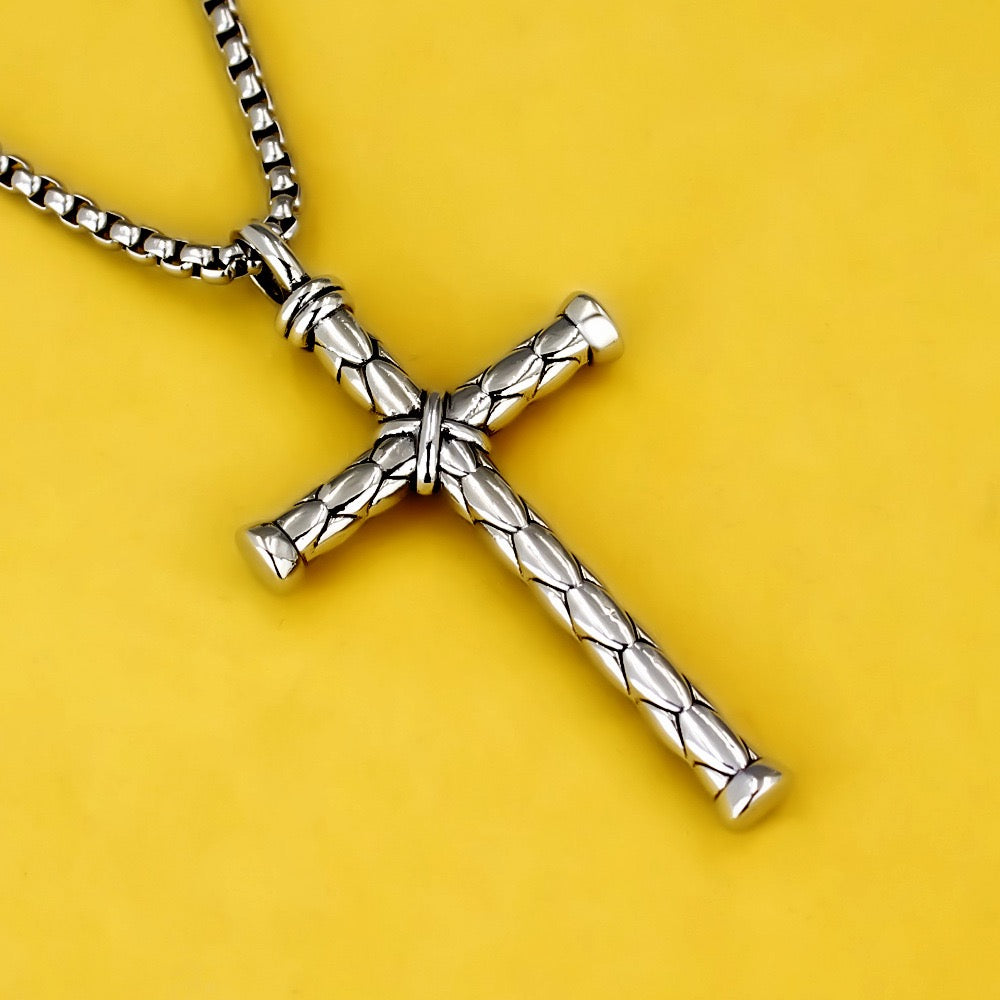 Axel Cross Titanium Steel Necklace - Silver
