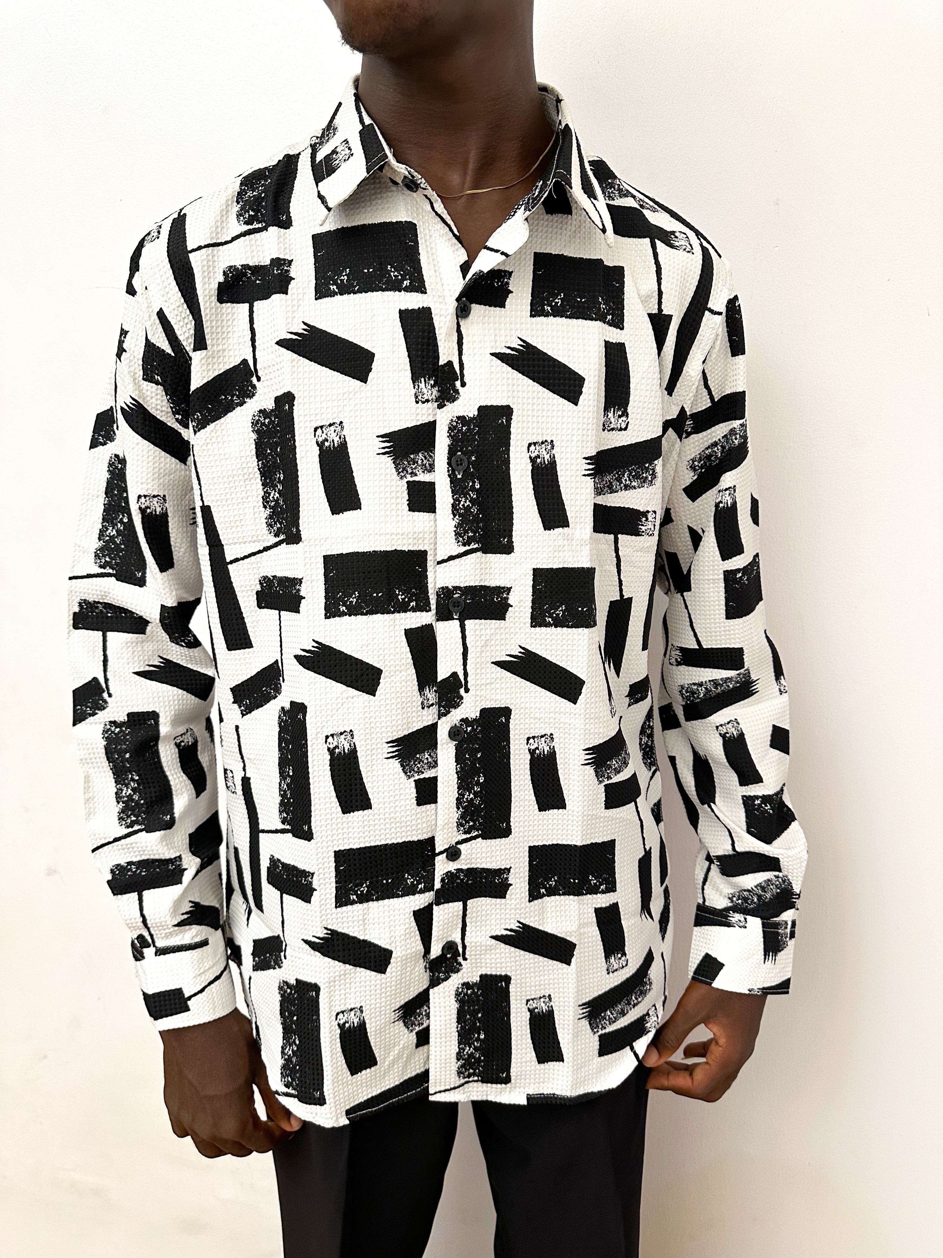 Cauis Stroke Waffle Print Longsleeve Shirt - White