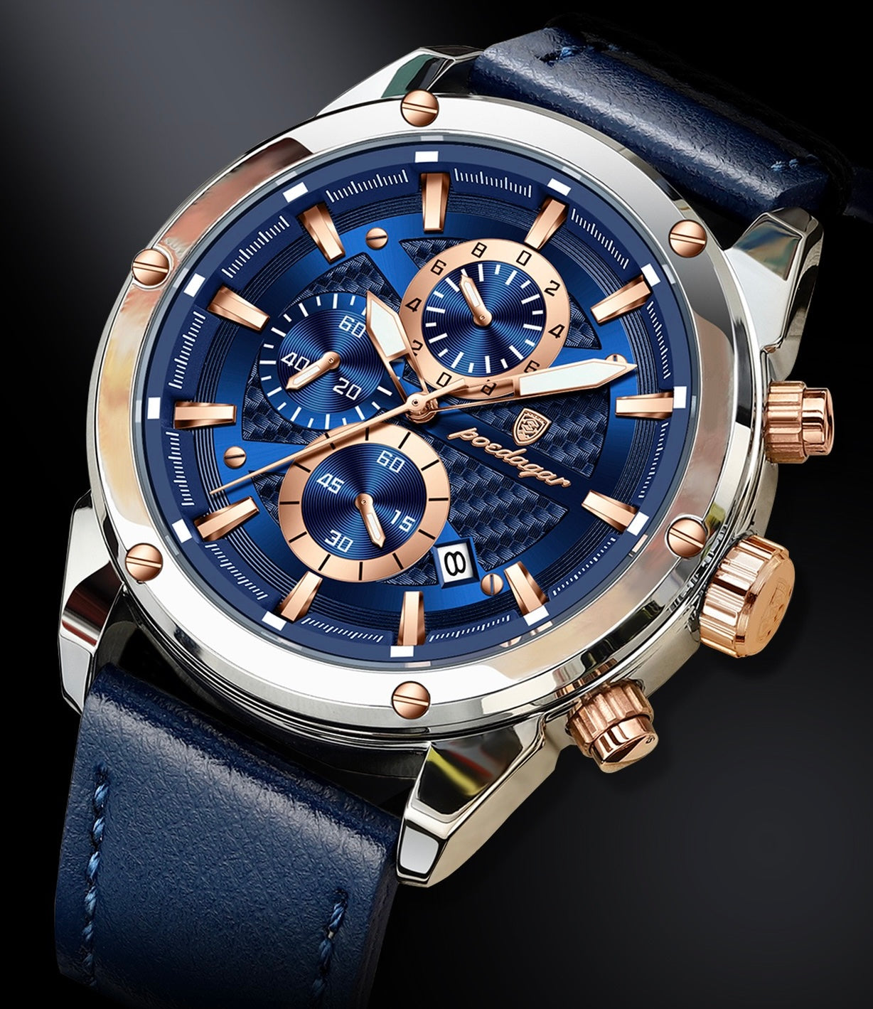 Azriel Chronograph Leather Strap Wristwatch - Blue