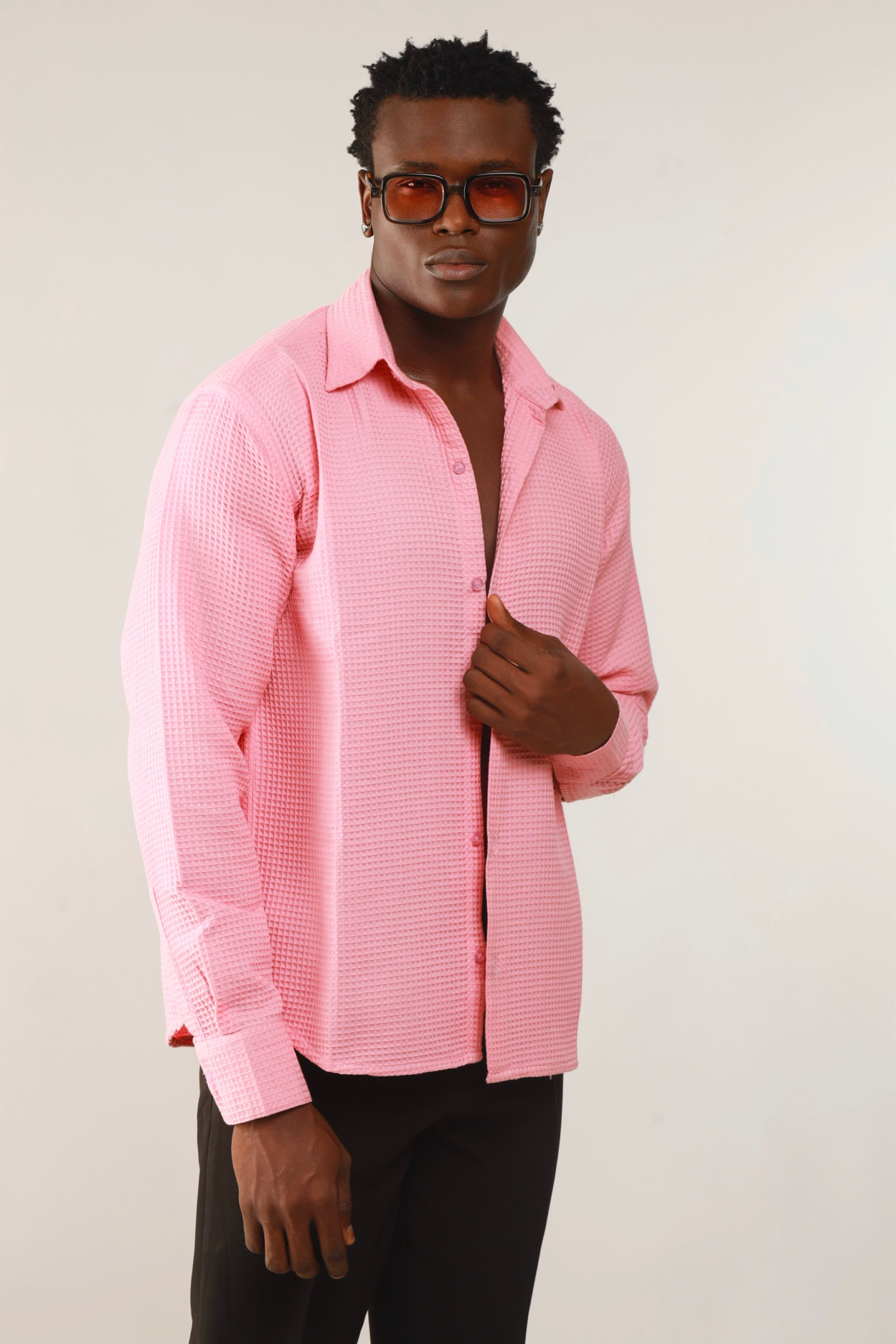 Calida Resort Waffle Print Oxford Shirt - Pink