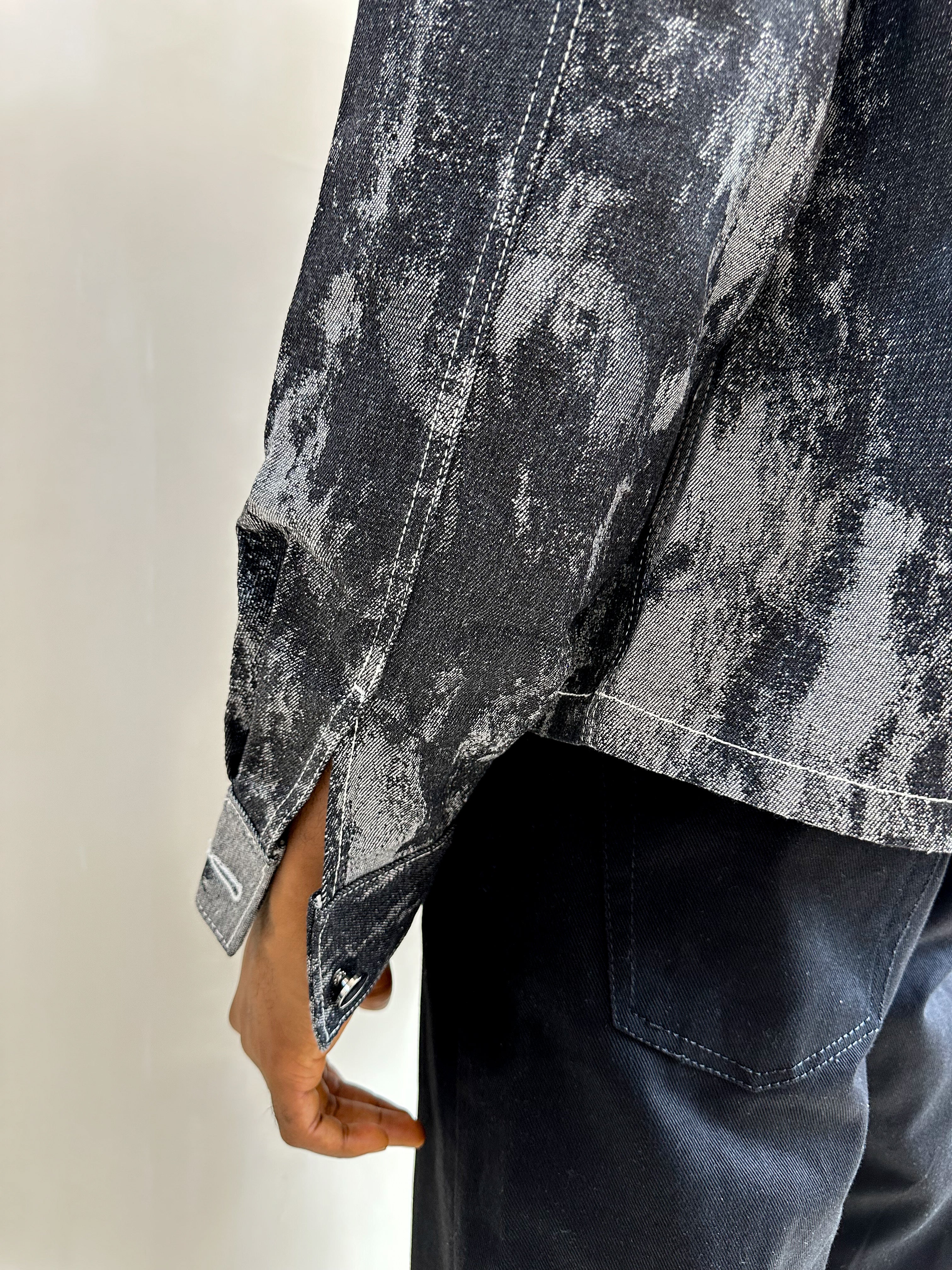 Callie Jacquard Denim Shacket - Black