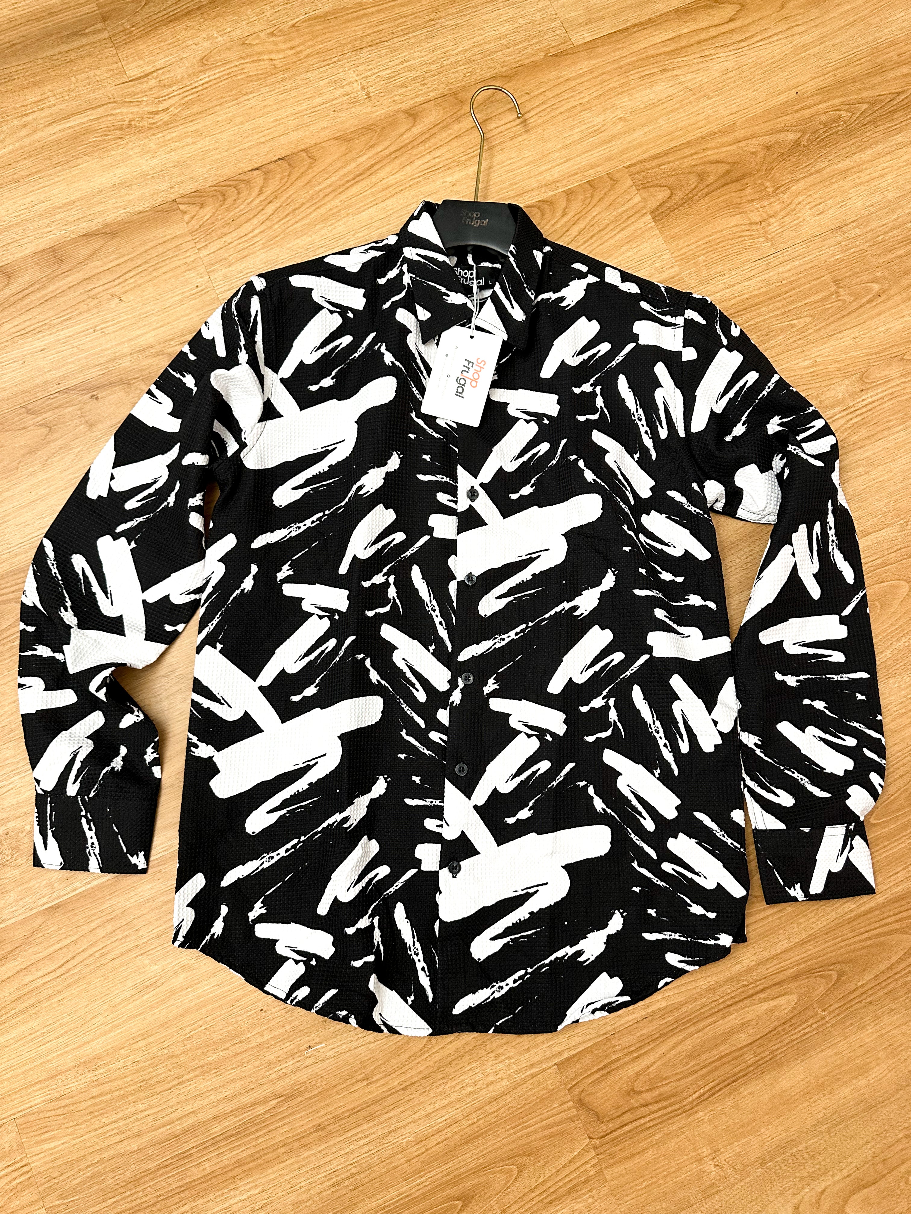 Casen Splash Waffle Print Longsleeve Shirt - Black