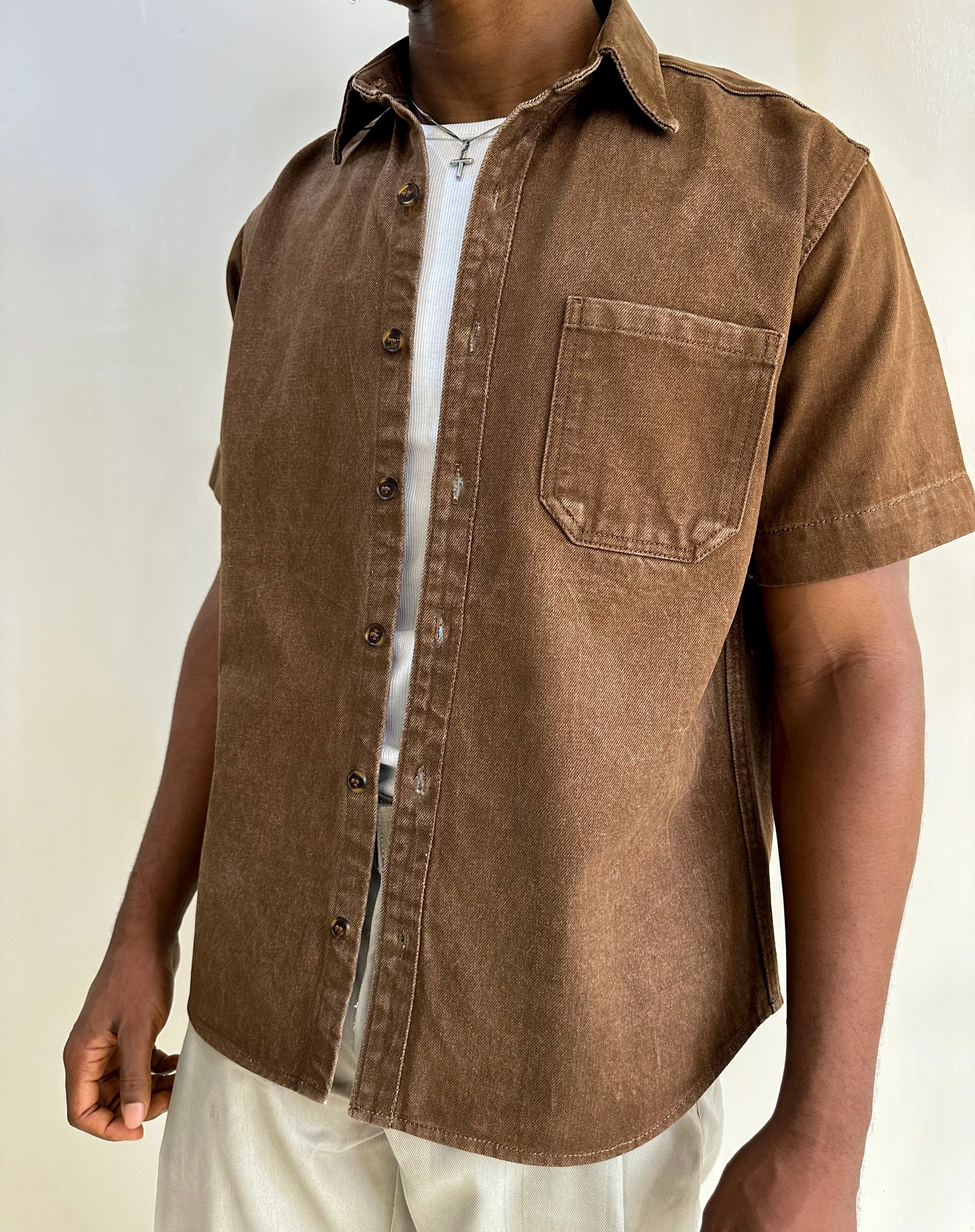 Callen Washed Denim Shirt - Brown