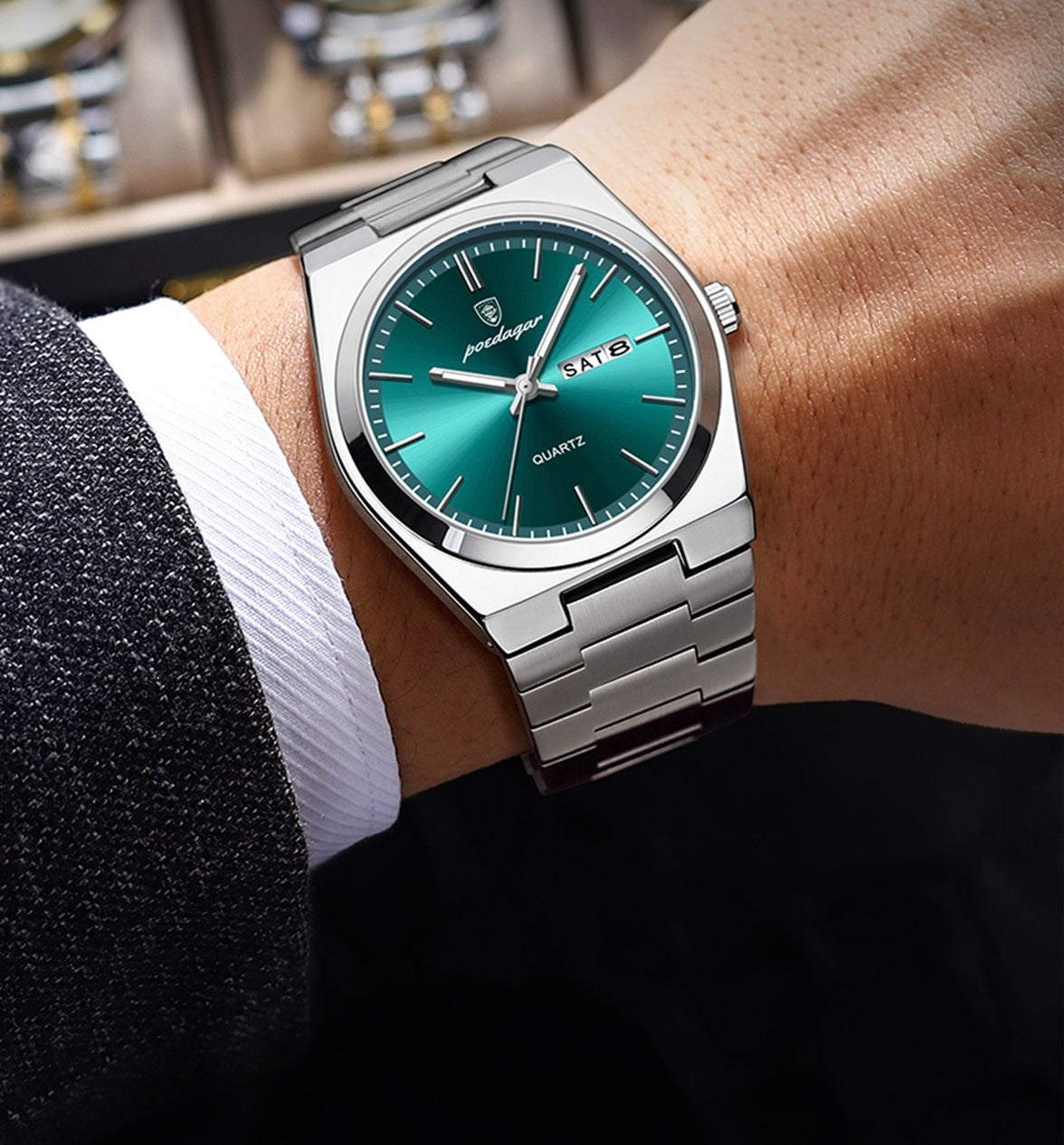 Alexis Stainless Wristwatch - Silver/Green-11
