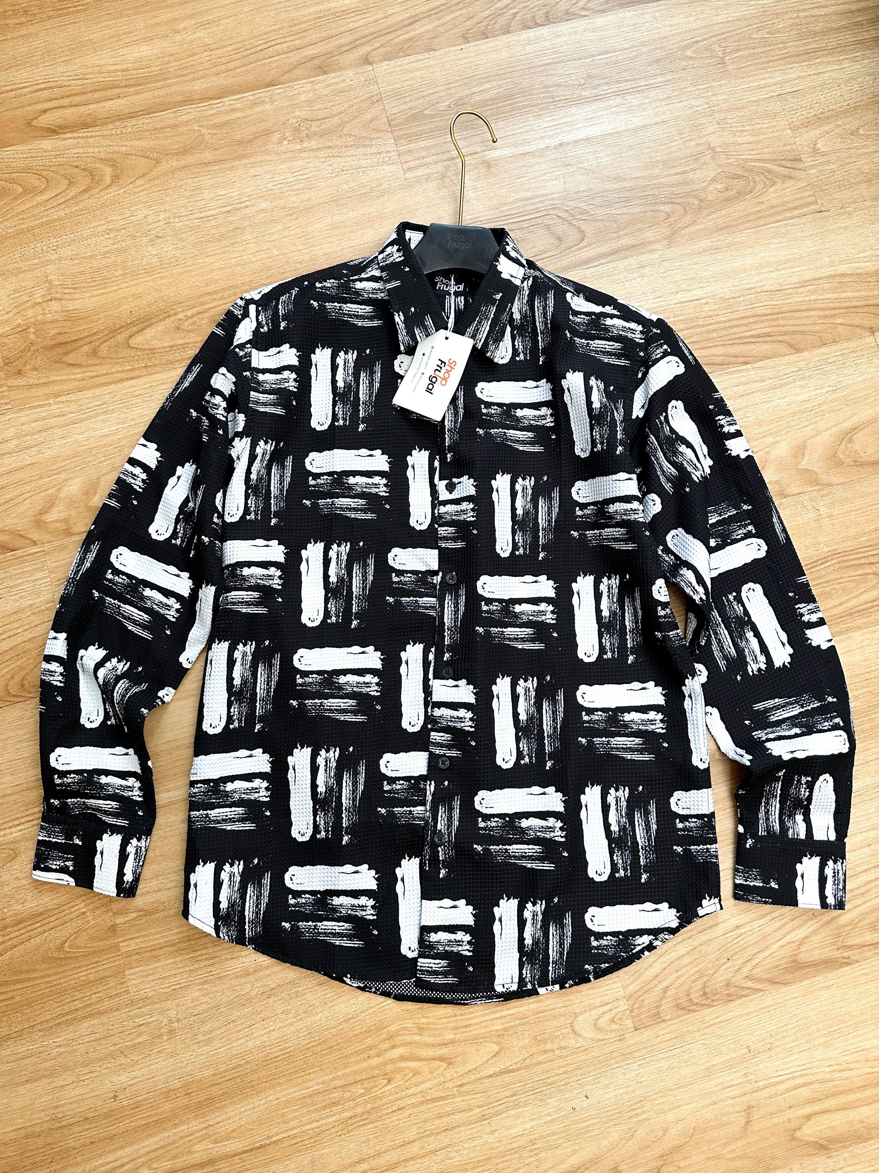 Calix Brush Waffle Print Longsleeve Shirt - Black