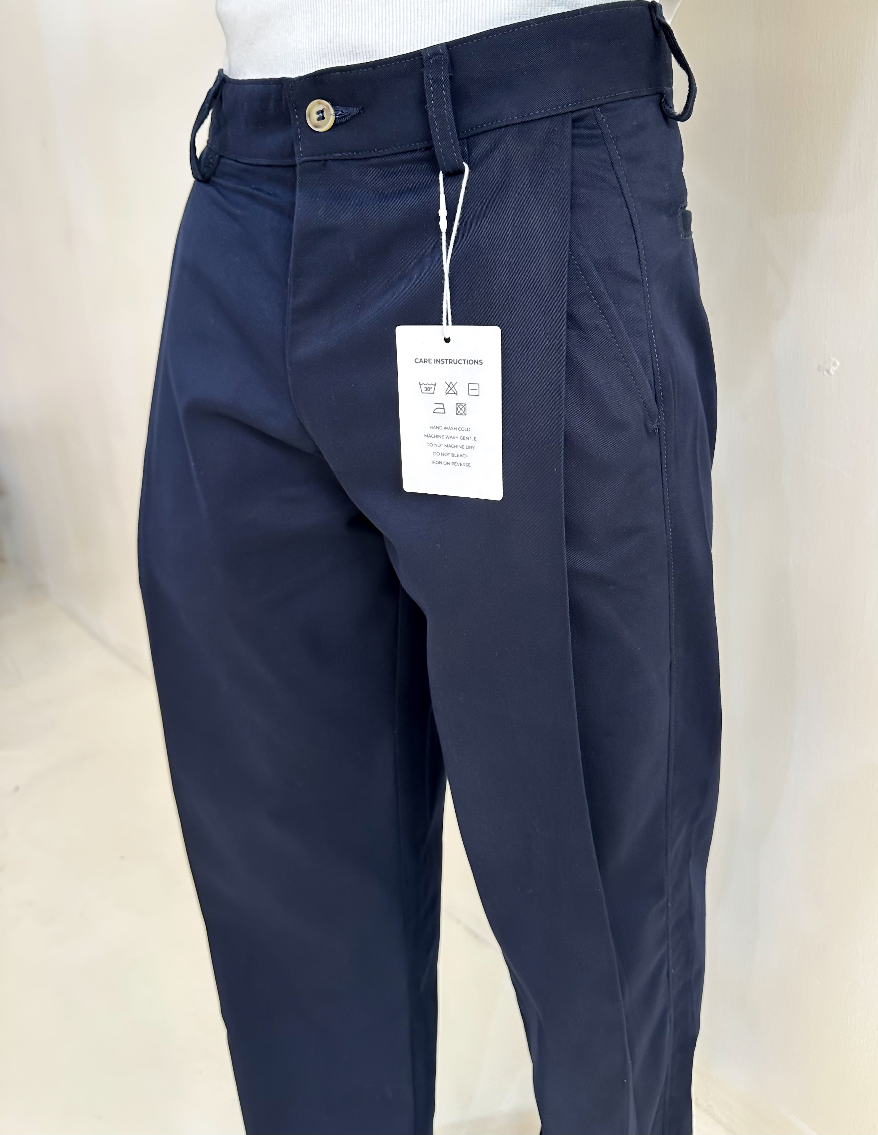 Carlo Oxford Wide-Leg Boxy Pleated Trouser - Navy Blue