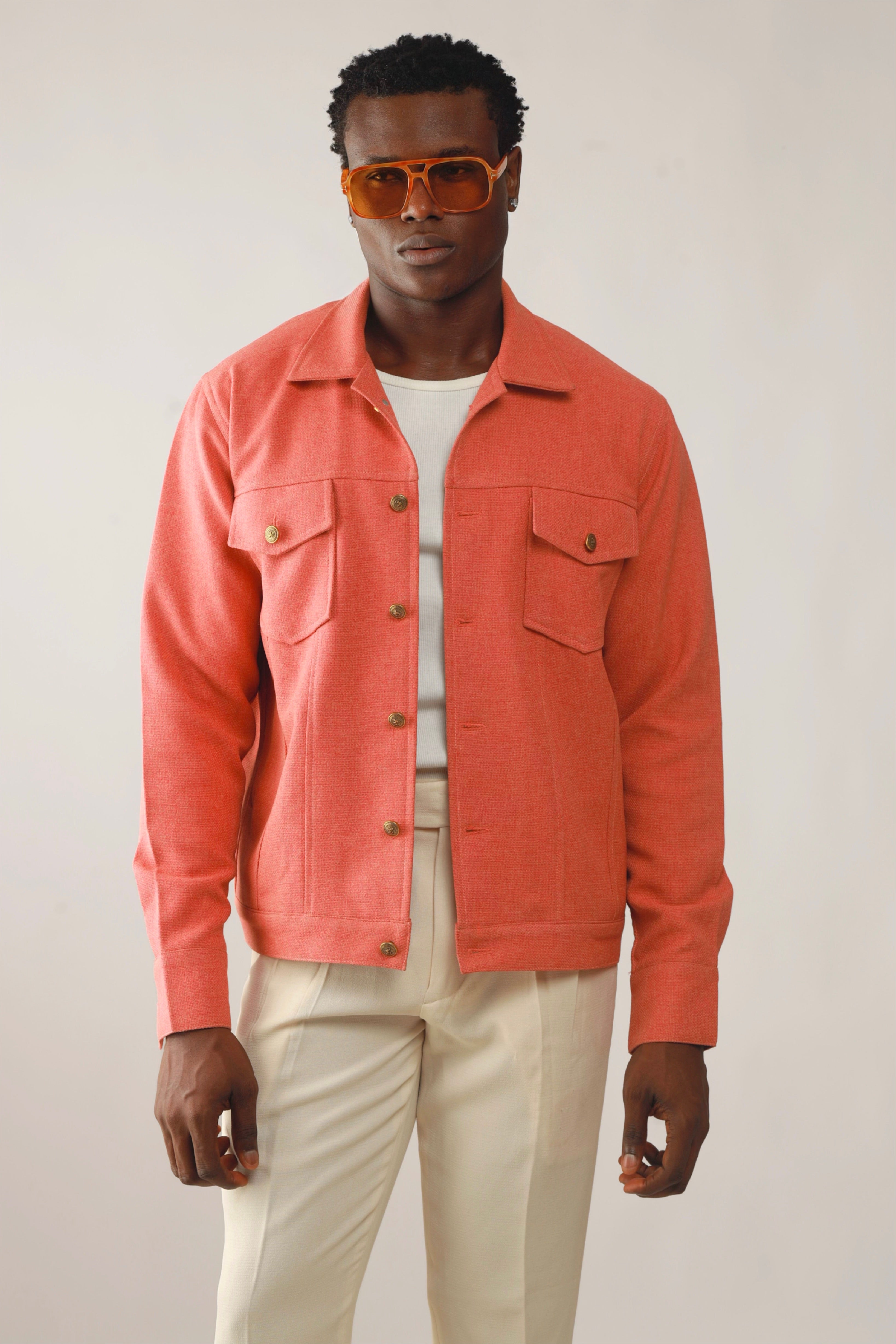 Cali Luxe Textured Tweed Utility Jacket - Muted Peach