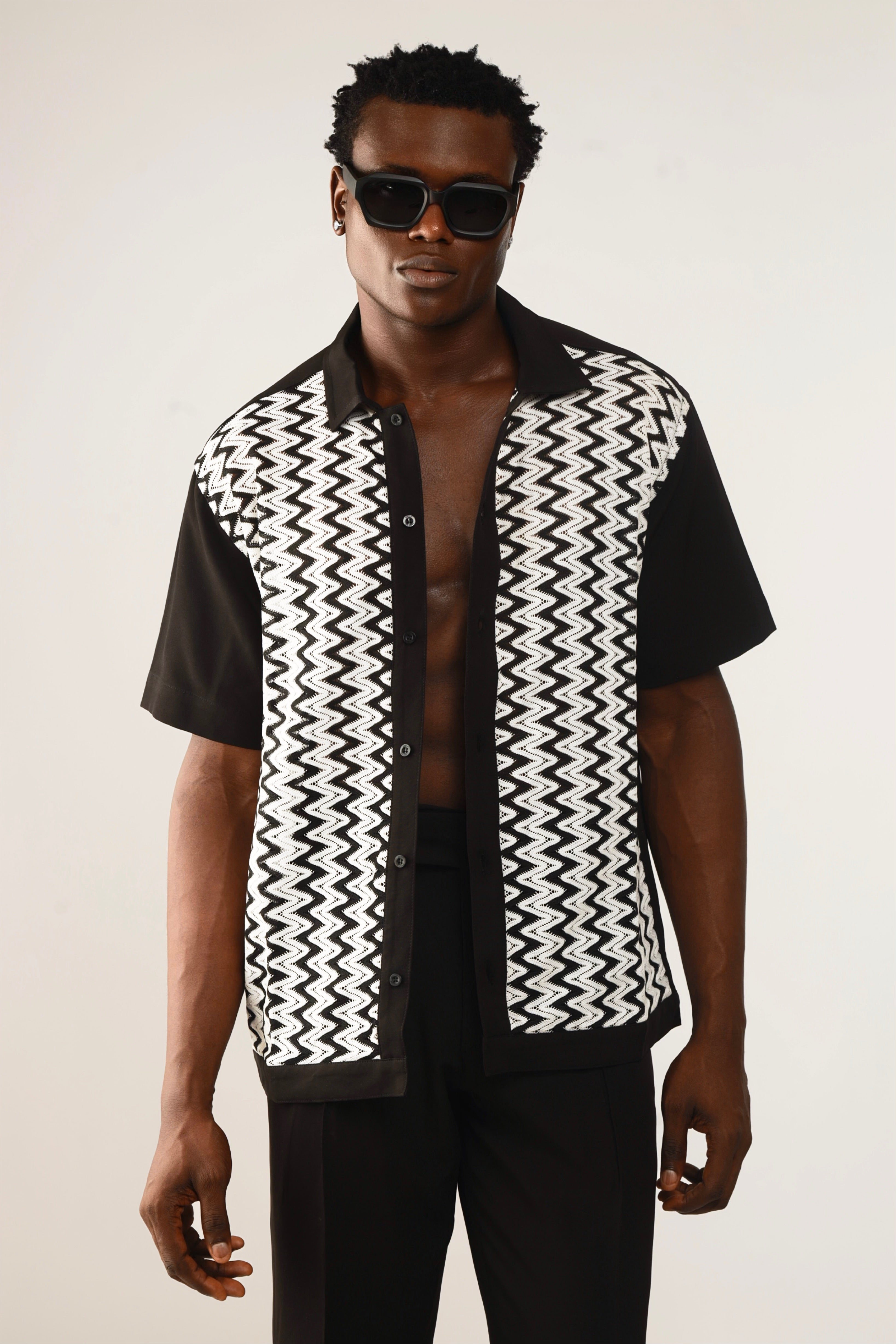 Cleo Resort Lace Print Shirt - Black/White