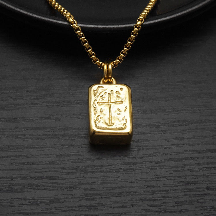 Ace Embed Cross Necklace - Silver