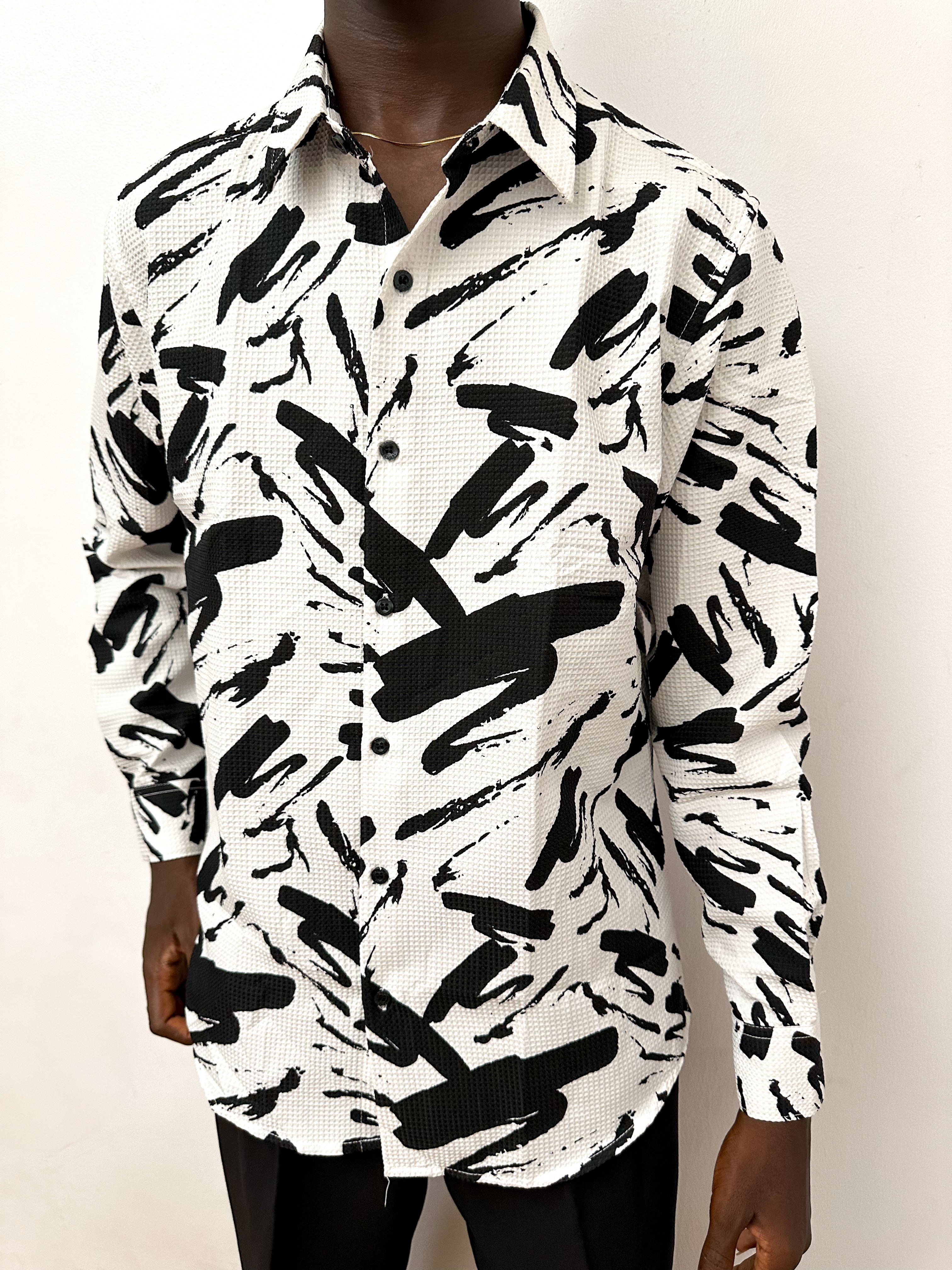 Casen Splash Waffle Print Longsleeve Shirt - White-6