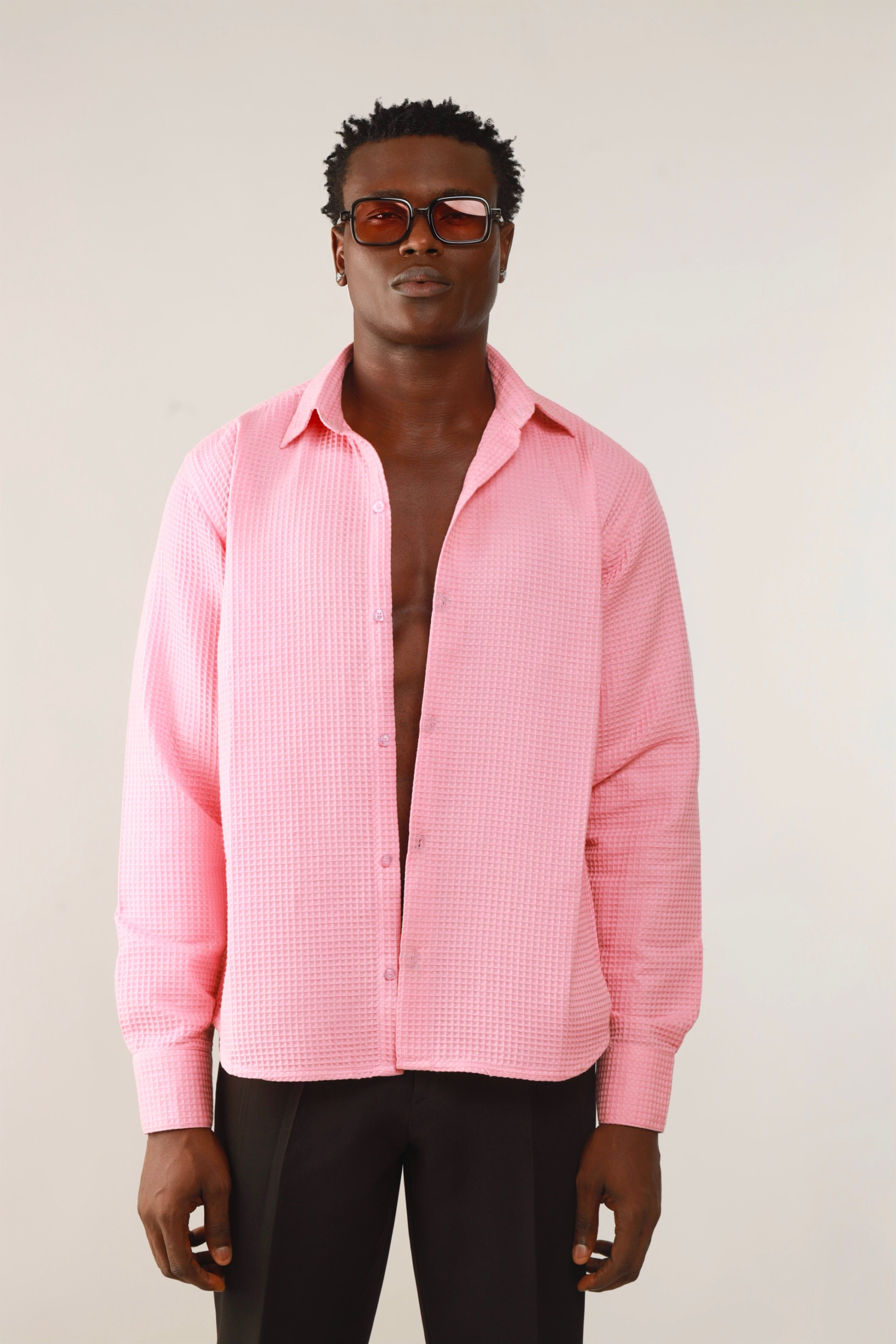 Calida Resort Waffle Print Oxford Shirt - Pink