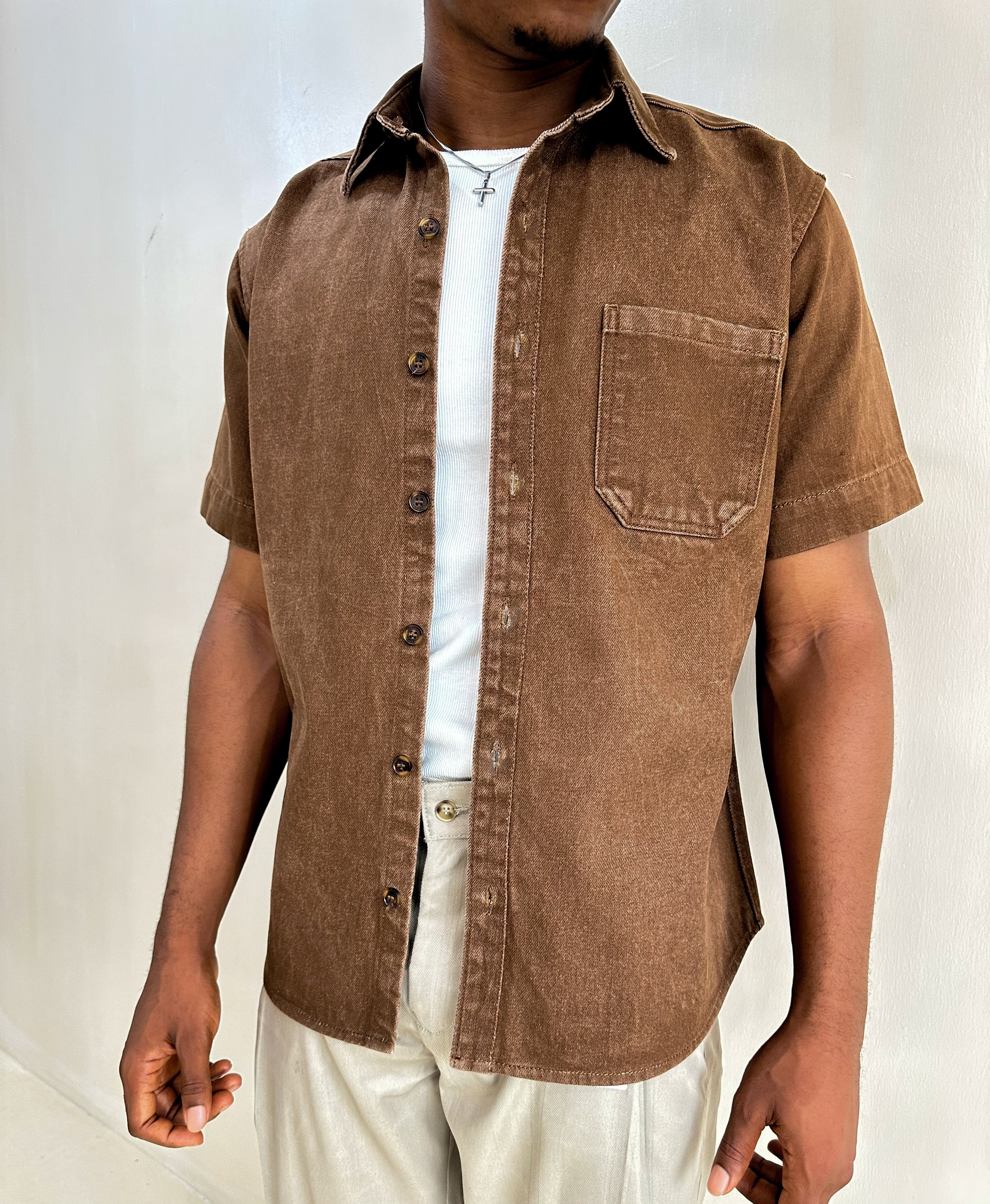Callen Washed Denim Shirt - Brown-5