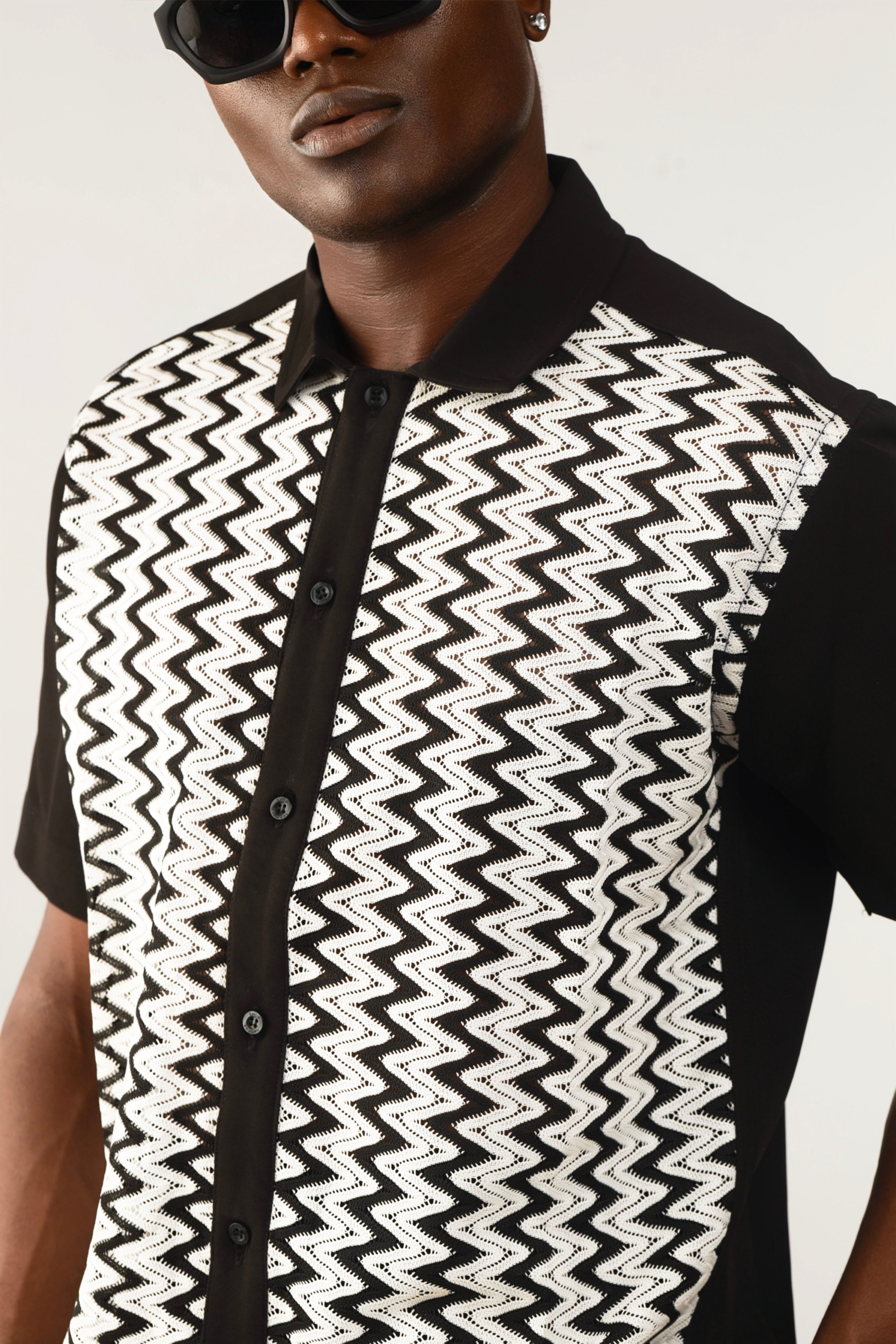 Cleo Resort Lace Print Shirt - Black/White