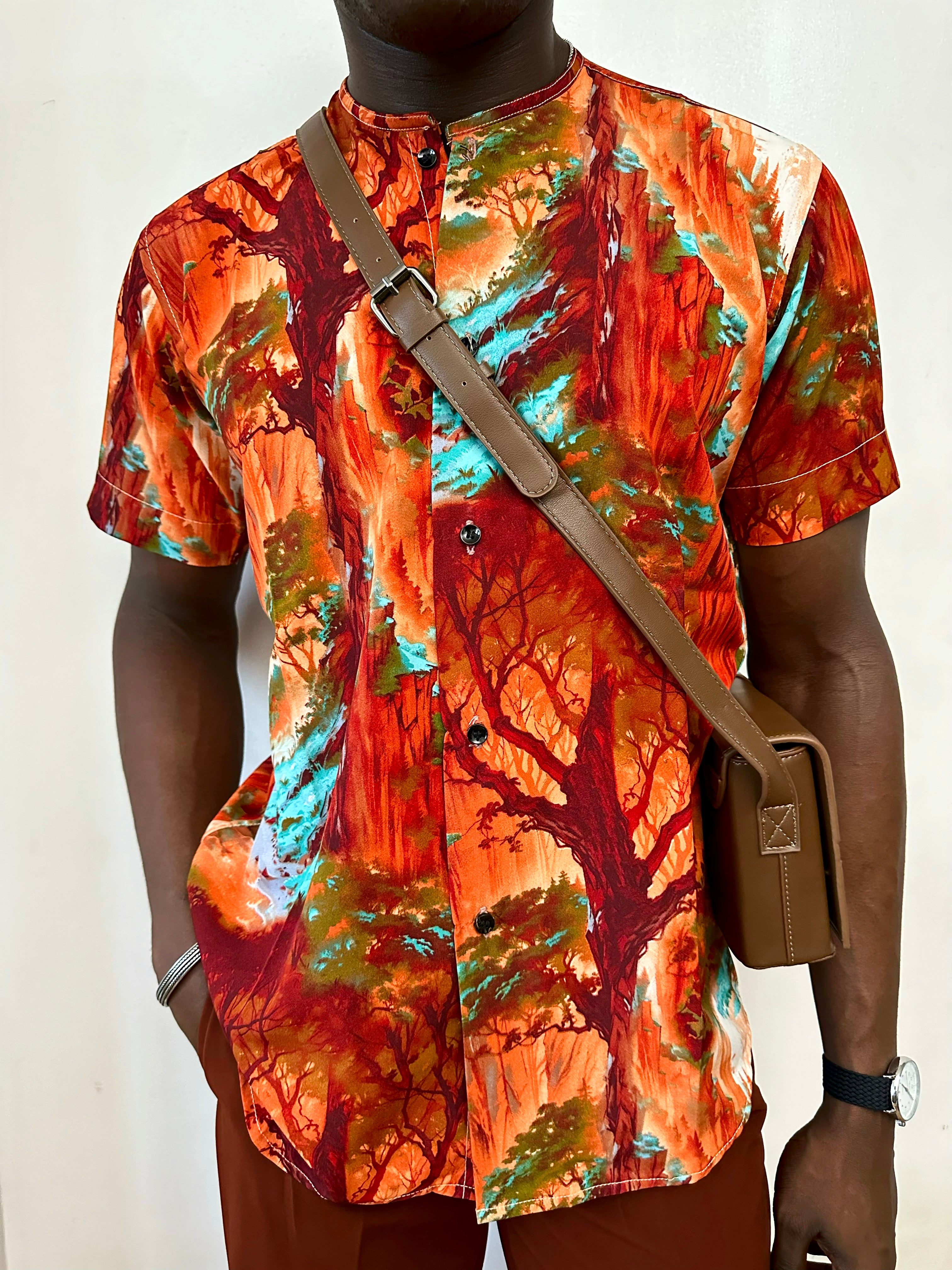 Calida Relaxed Forest Print Mandarin Collar Shirt-4