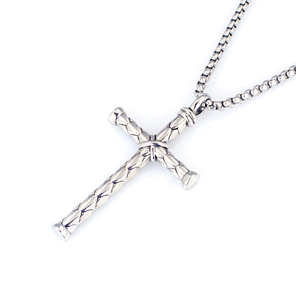 Axel Cross Titanium Steel Necklace - Silver