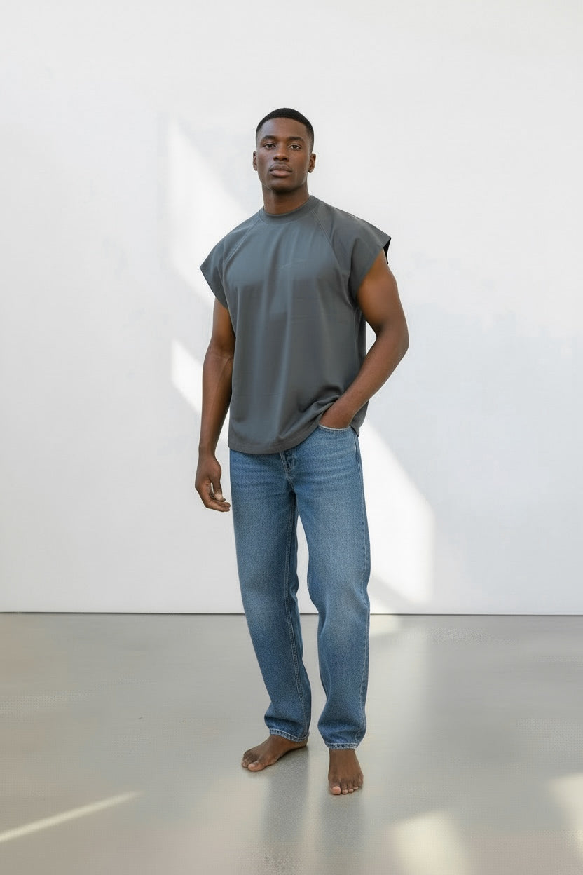 Callie 2.0 310GSM Raglan Raw-Hem Tank Top (Premium Quality) - Grey