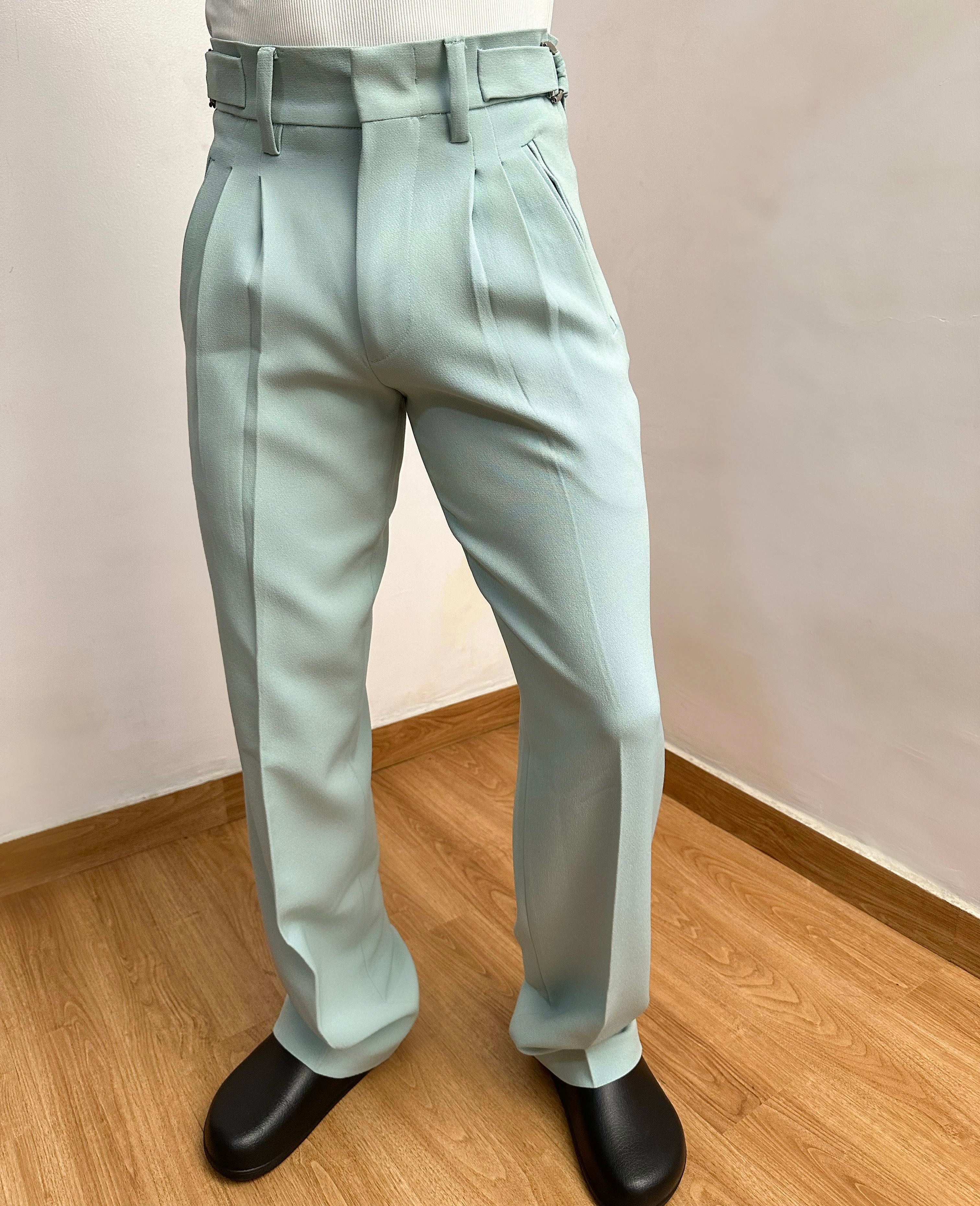Celia Oxford Pleats Baggy Trouser - Mint Green-1