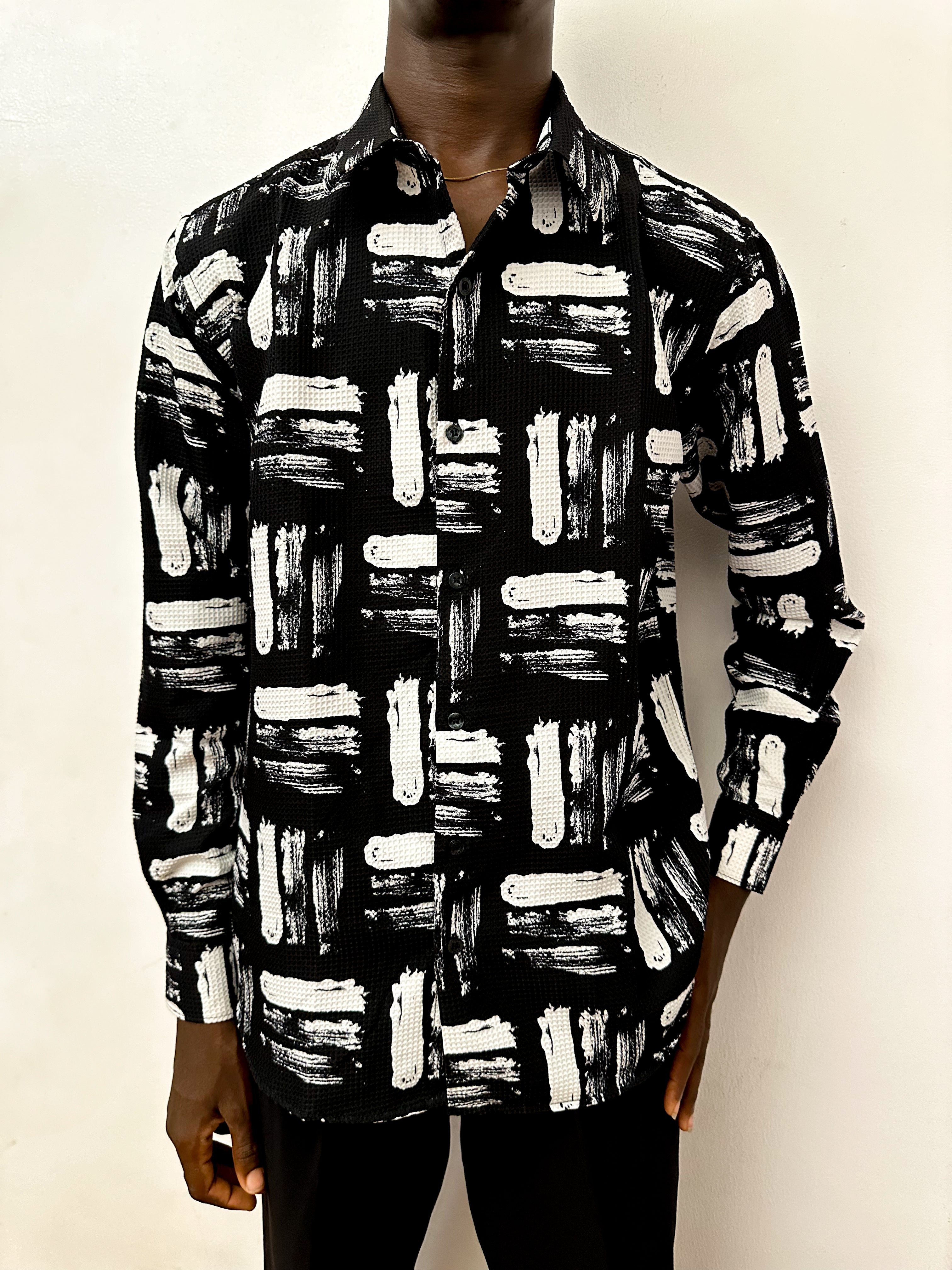 Calix Brush Waffle Print Longsleeve Shirt - Black