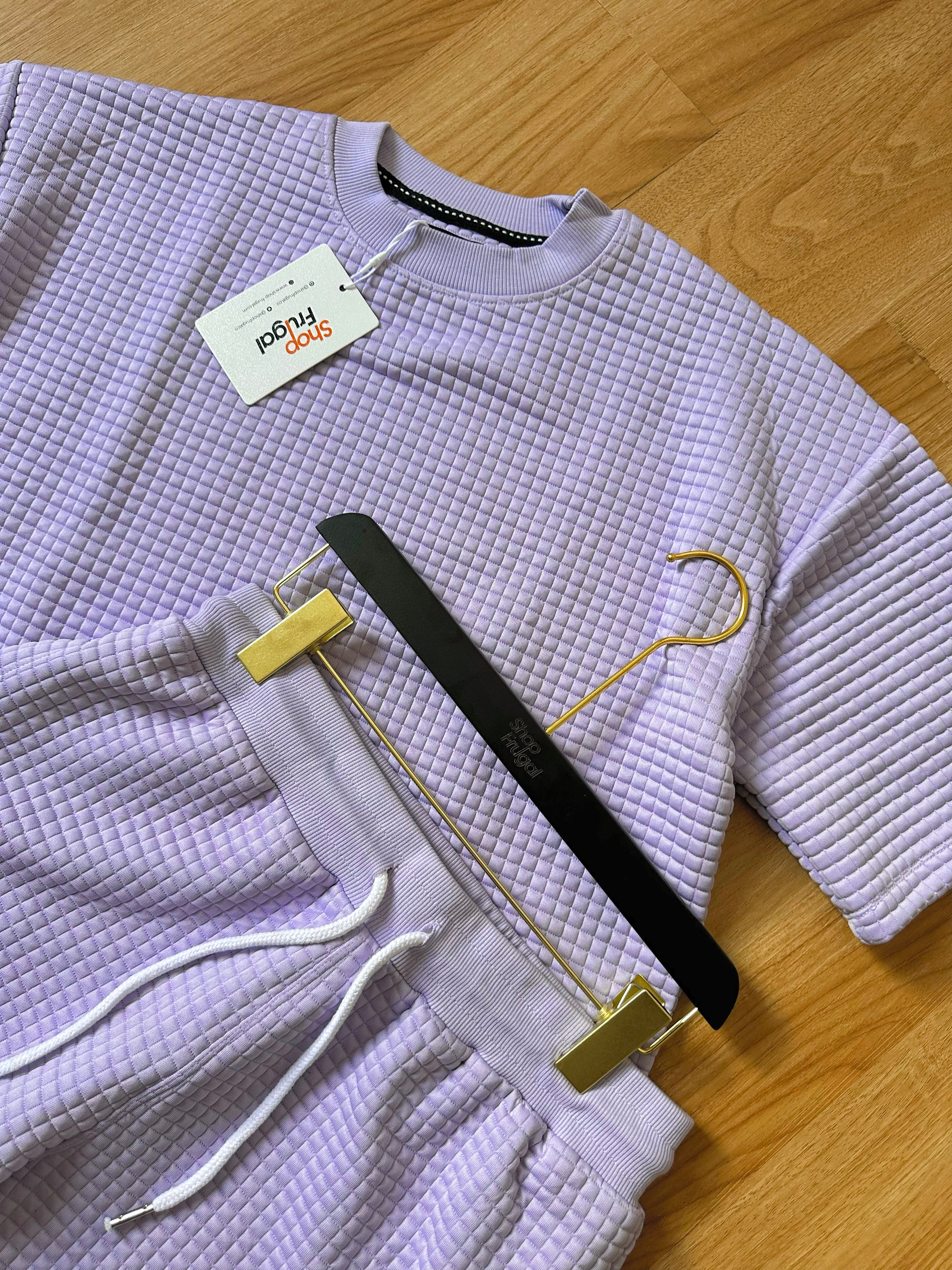 Carly Waffle Knit Boxy Fit Cotton Two Piece Set - (Tshirt & Short)