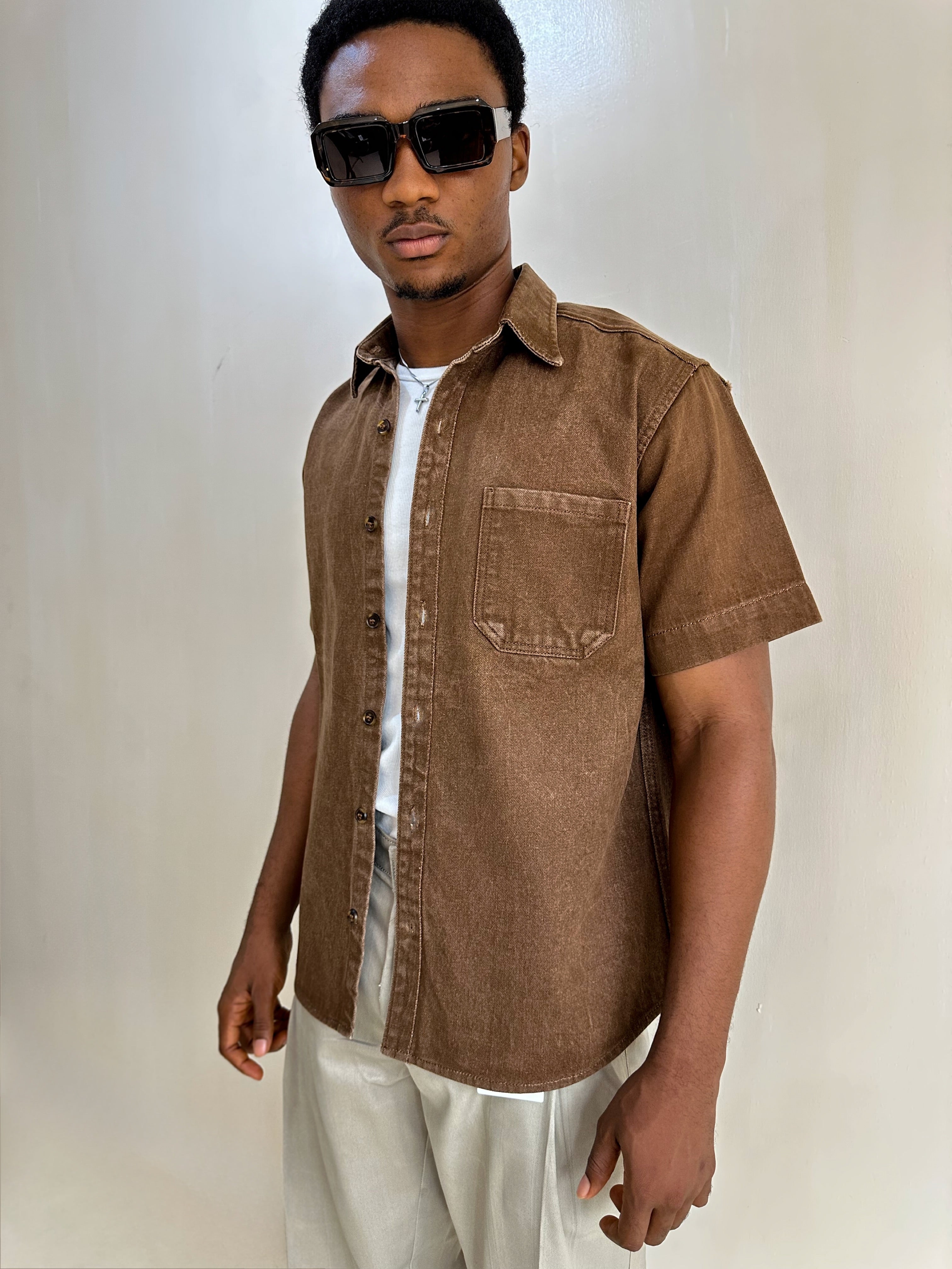 Callen Washed Denim Shirt - Brown