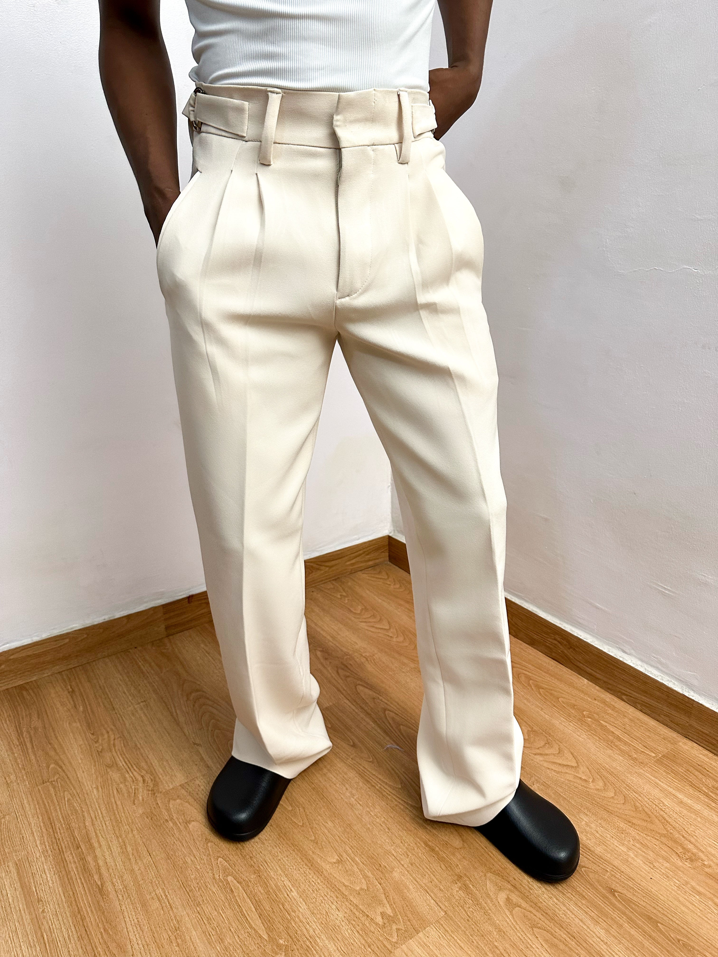 Celia Oxford Pleats Baggy Trouser - Cream-1