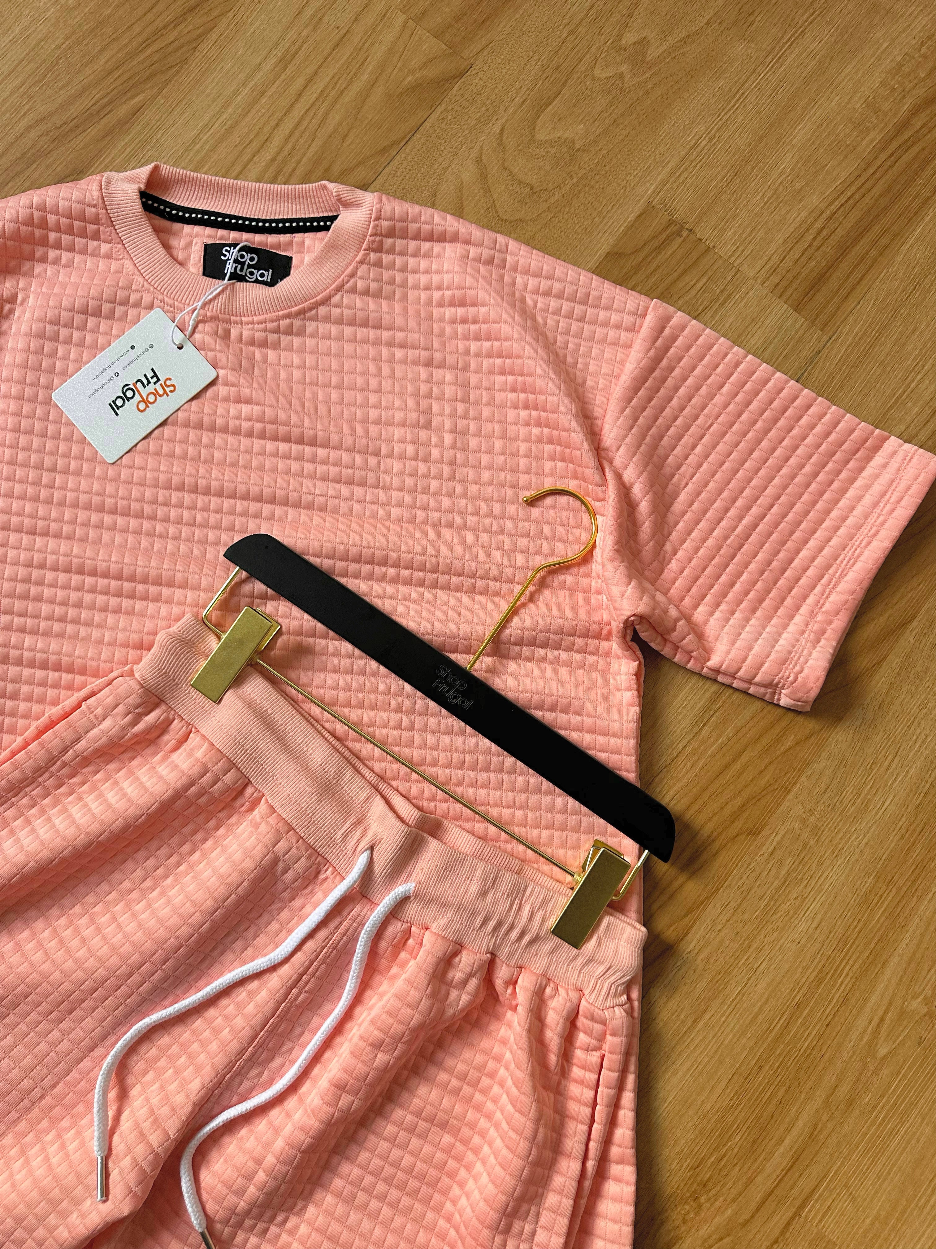 Carly Waffle Knit Boxy Fit Cotton Two Piece Set - (Tshirt & Short)