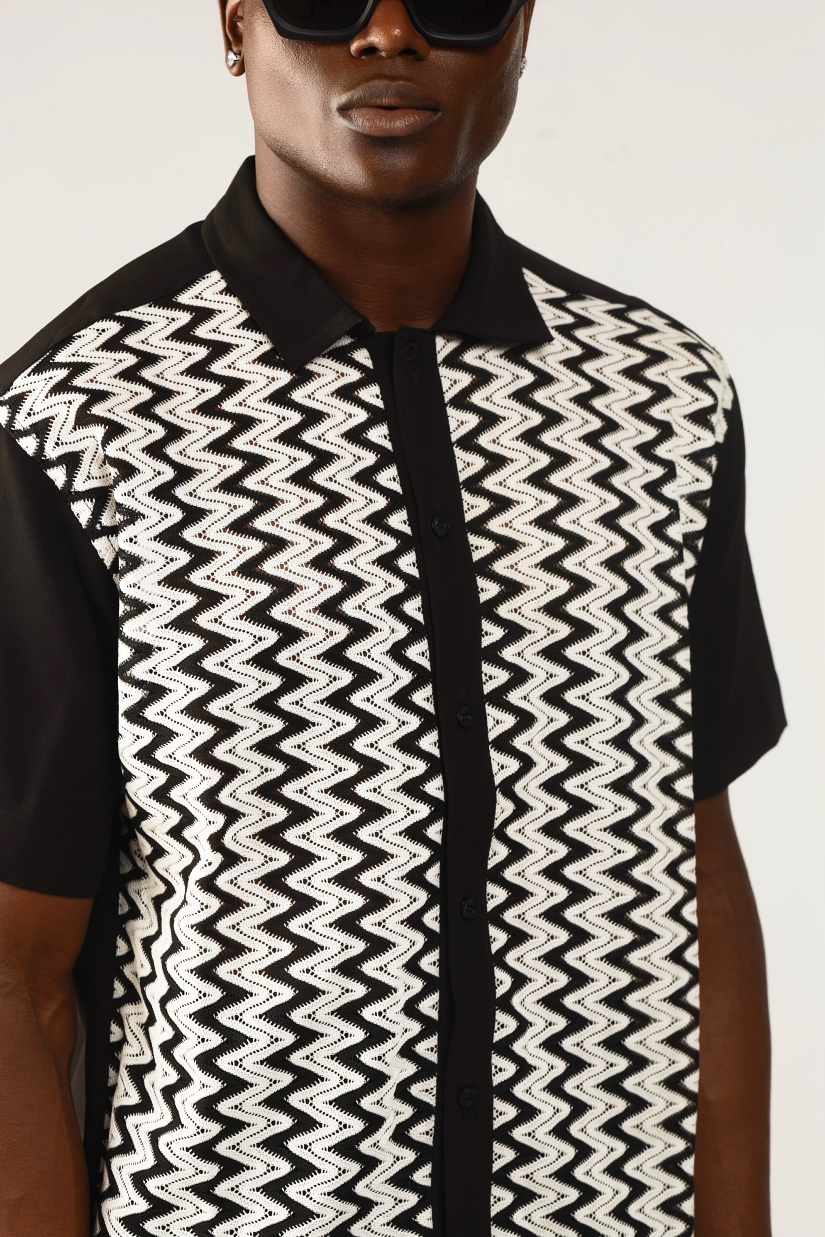 Cleo Resort Lace Print Shirt - Black/White