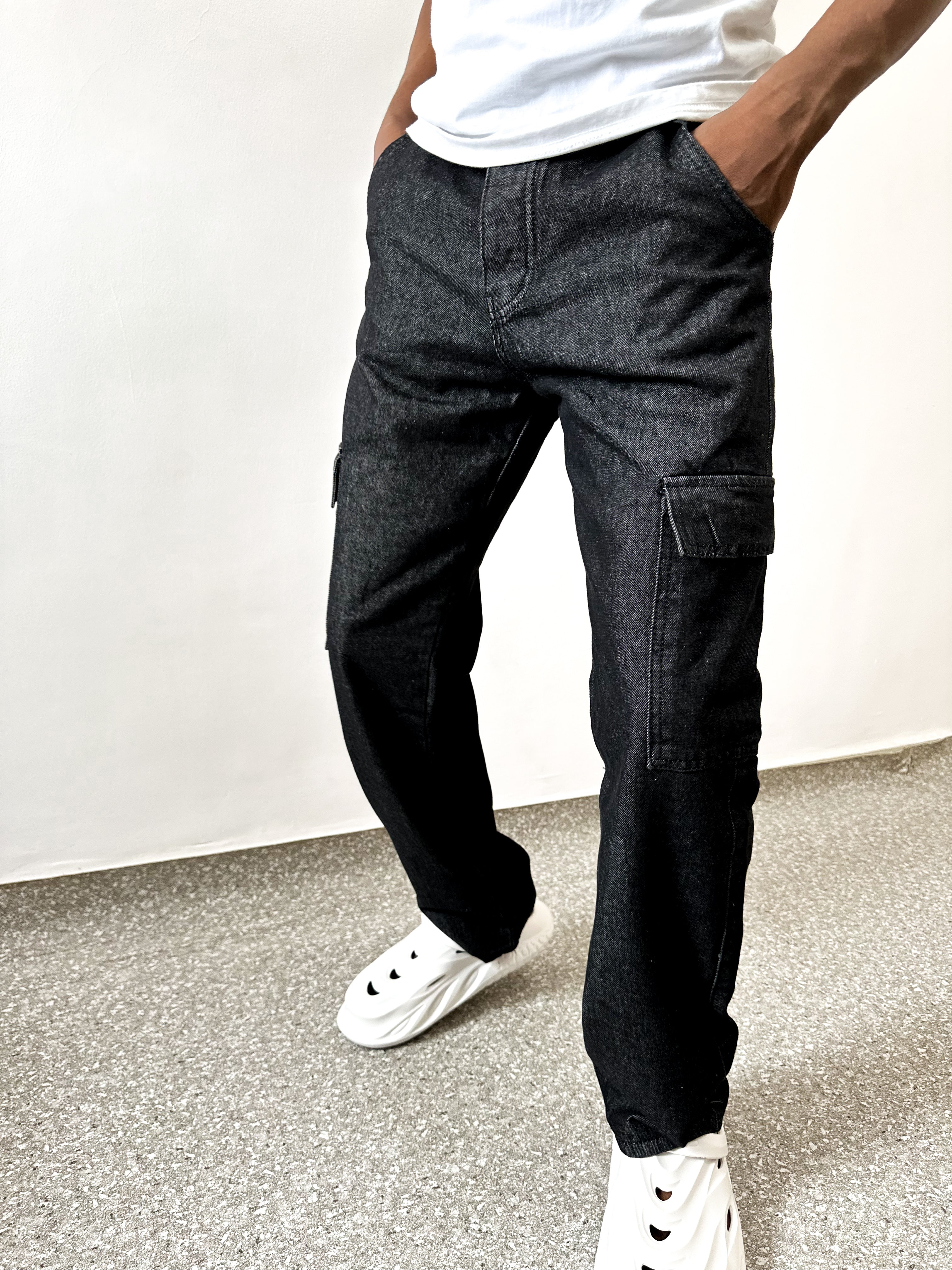Curtis Cargo Utility Baggy Washed Black Denim Pants-3