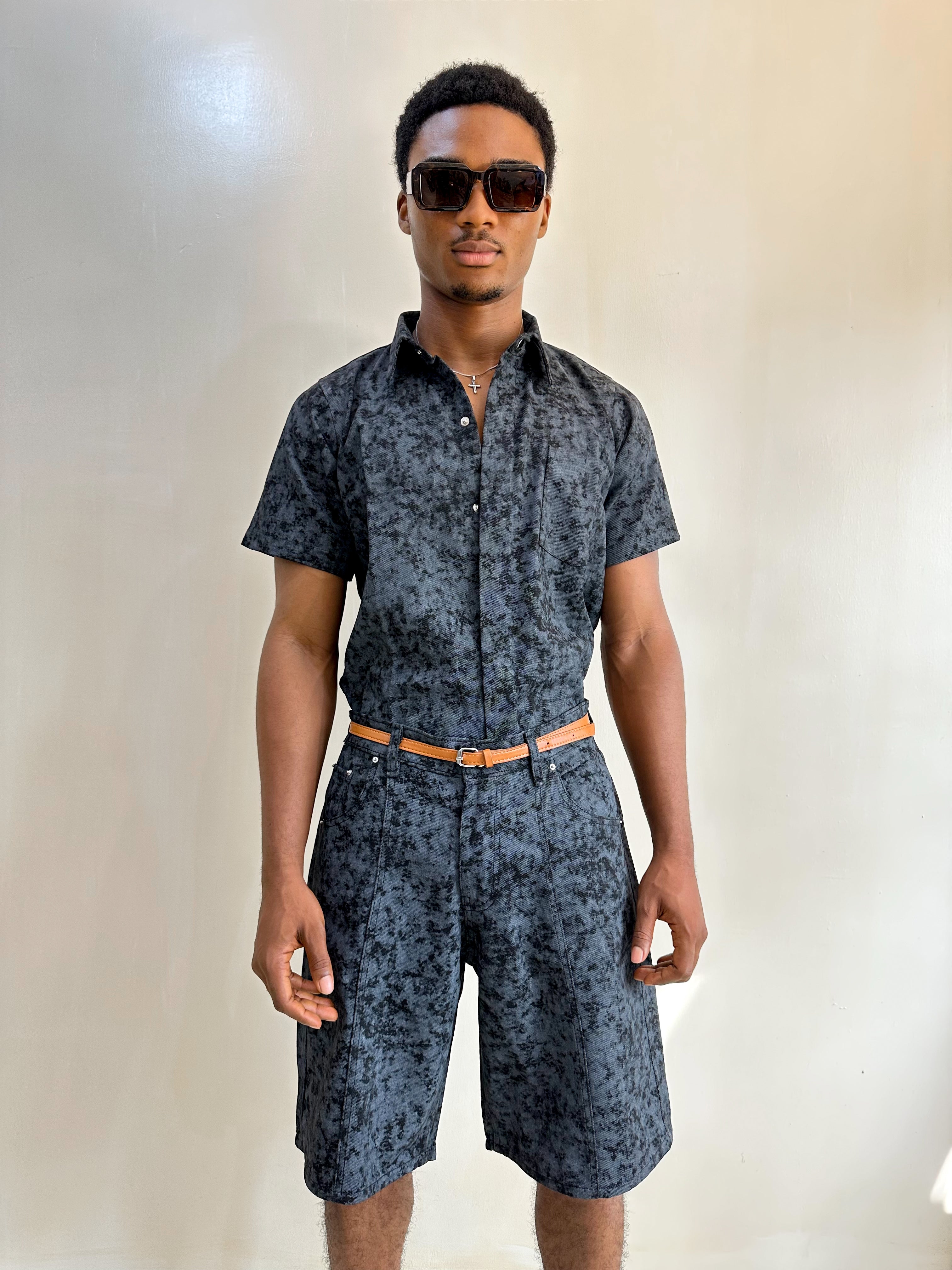 Cadence EDT Abstract Paneled Denim Short