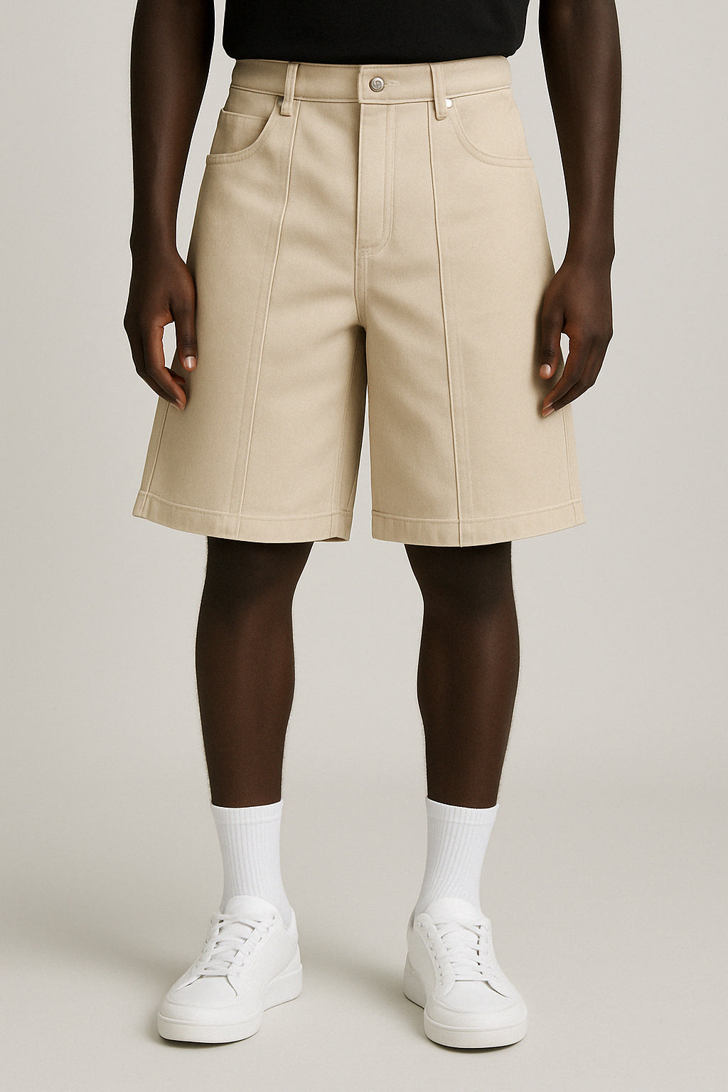 Cairo Wide-Legged Paneled Relaxed Baggy Short/Jort - Ecru