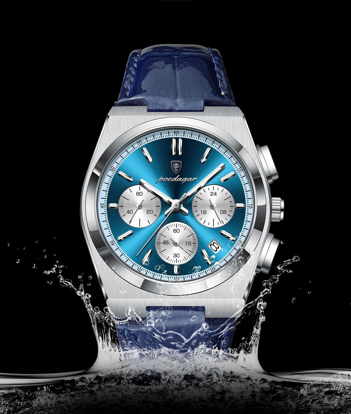 Anthony Chronograph Leather Strap Wristwatch - Gold/Silver/Blue-8