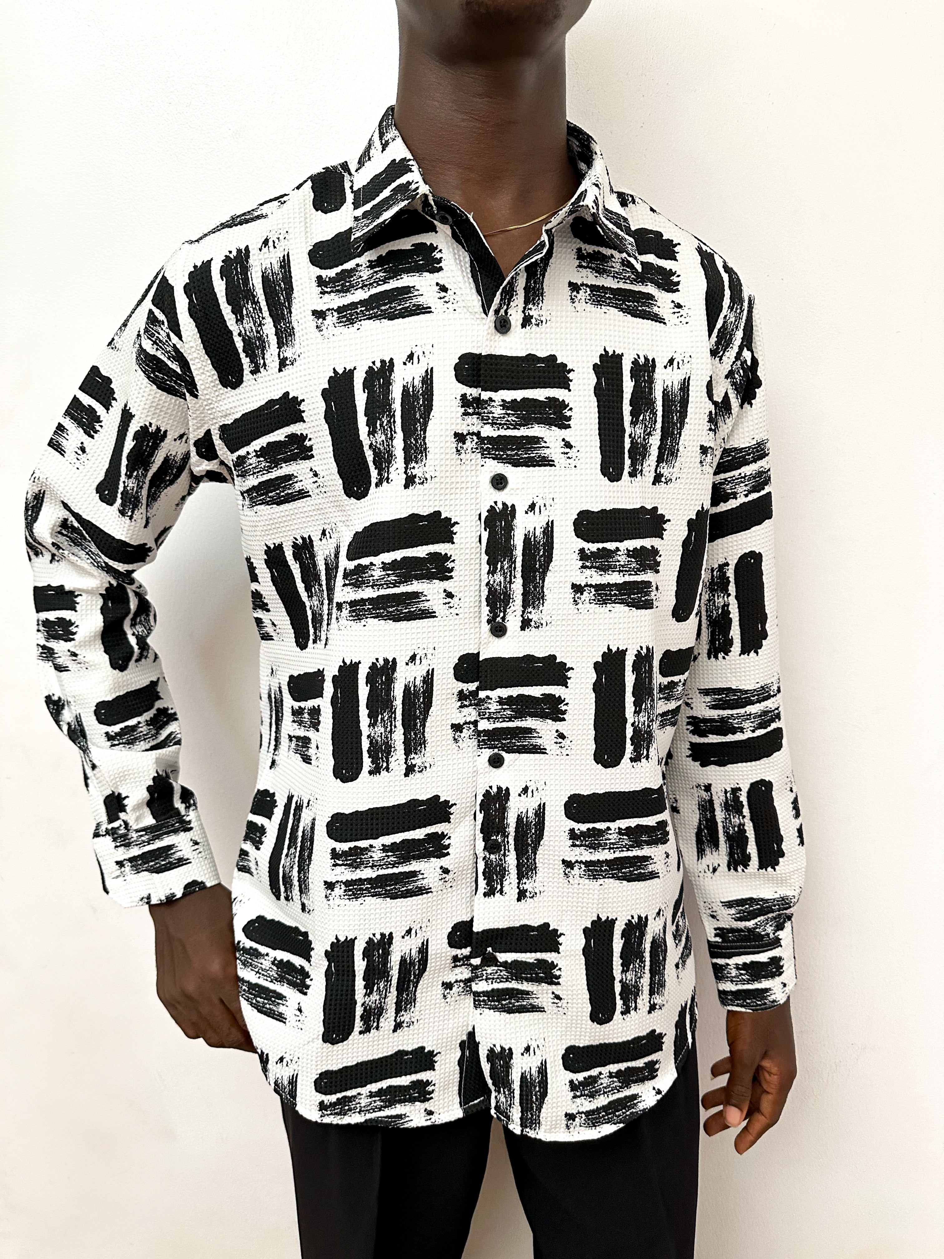 Calix Brush Waffle Print Longsleeve Shirt - White