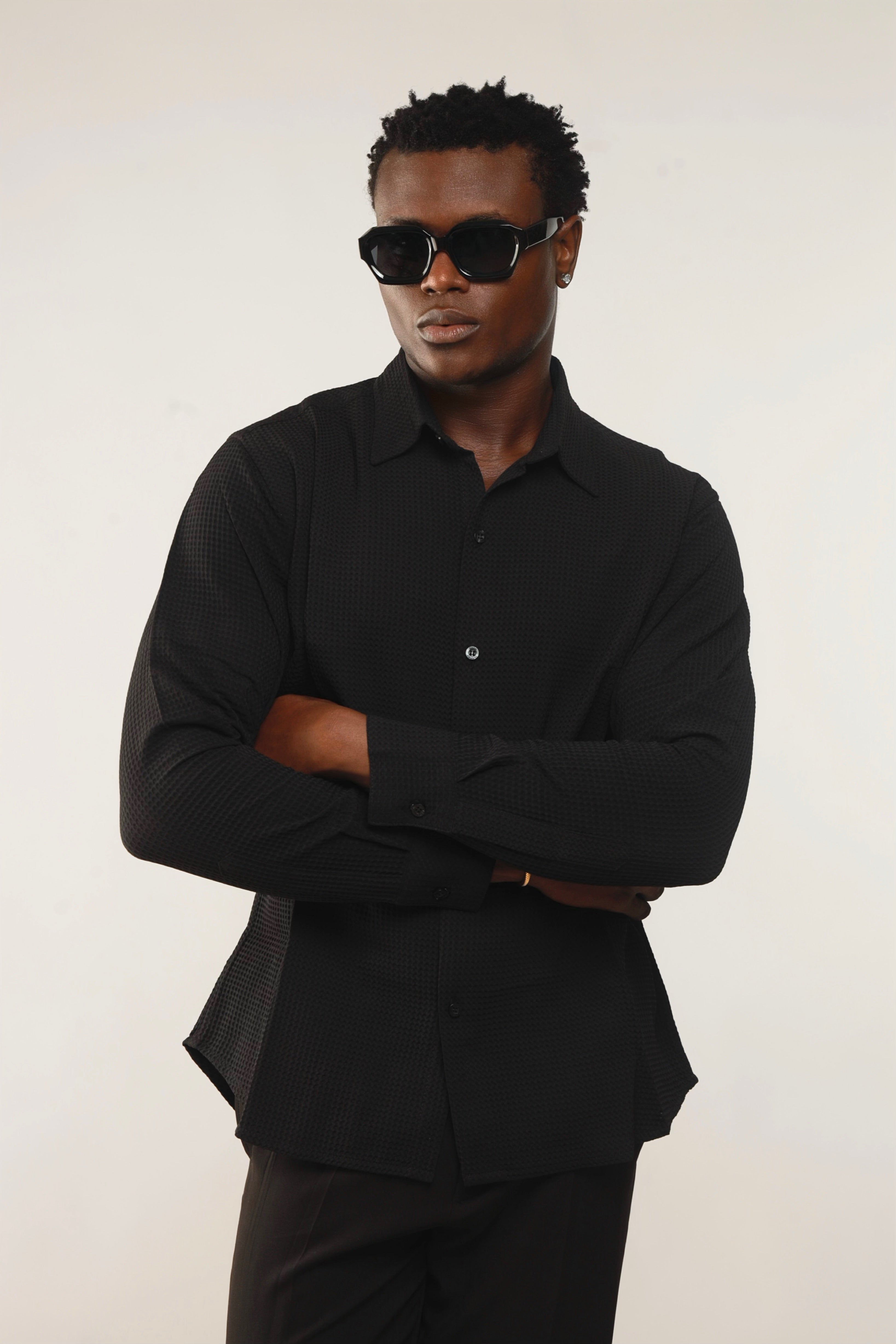 Calida Resort Waffle Print Oxford Shirt - Black