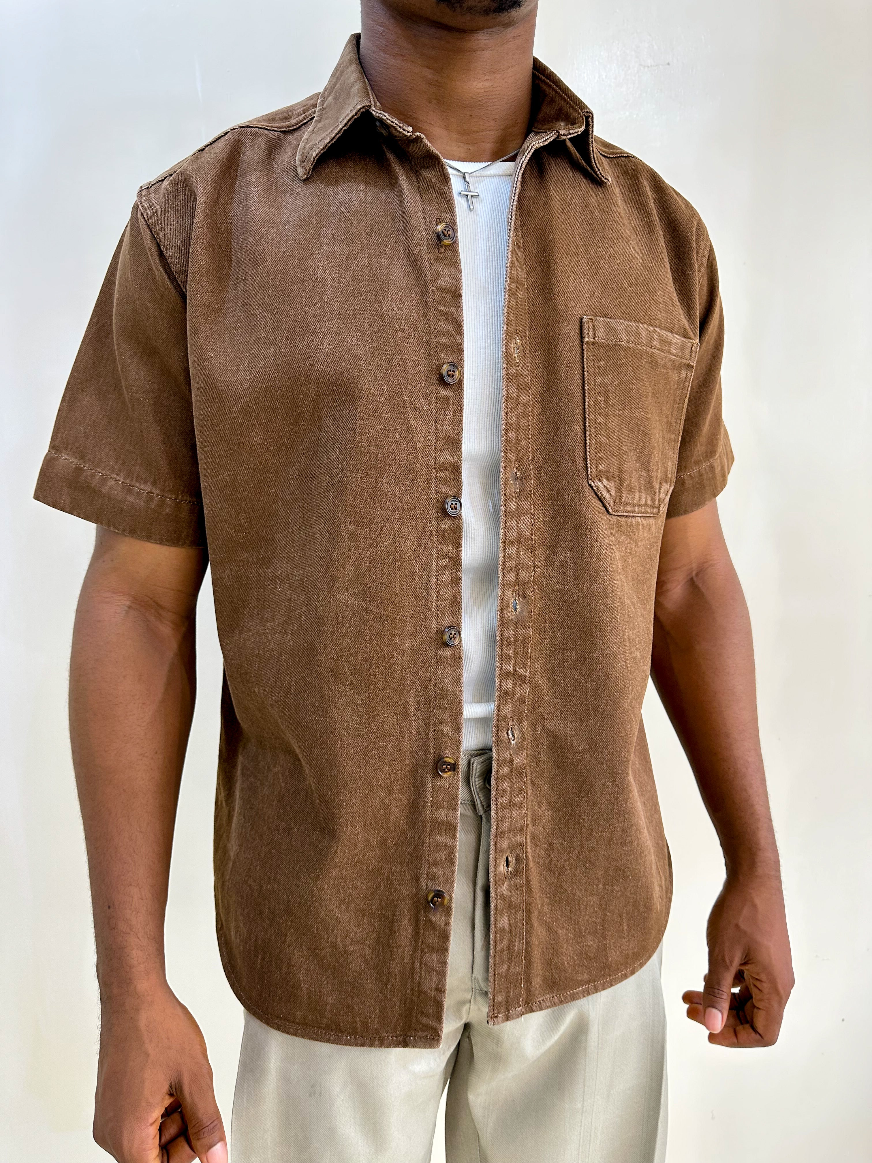 Callen Washed Denim Shirt - Brown