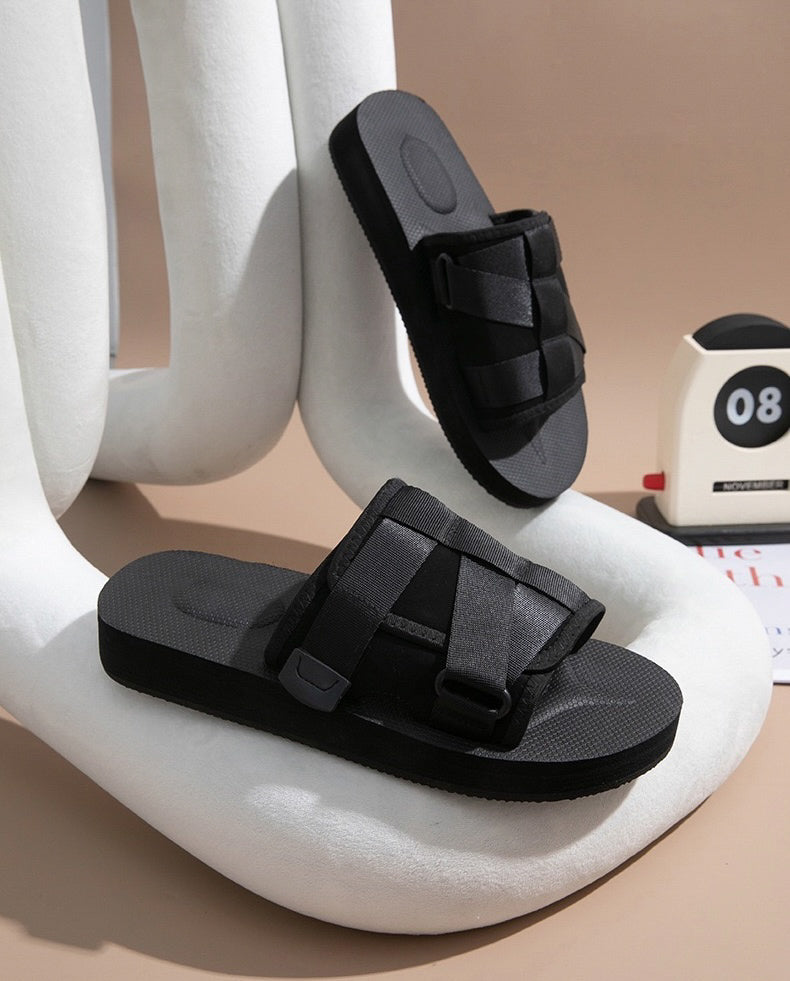 Arthur Unisex Velcro Slides - Black