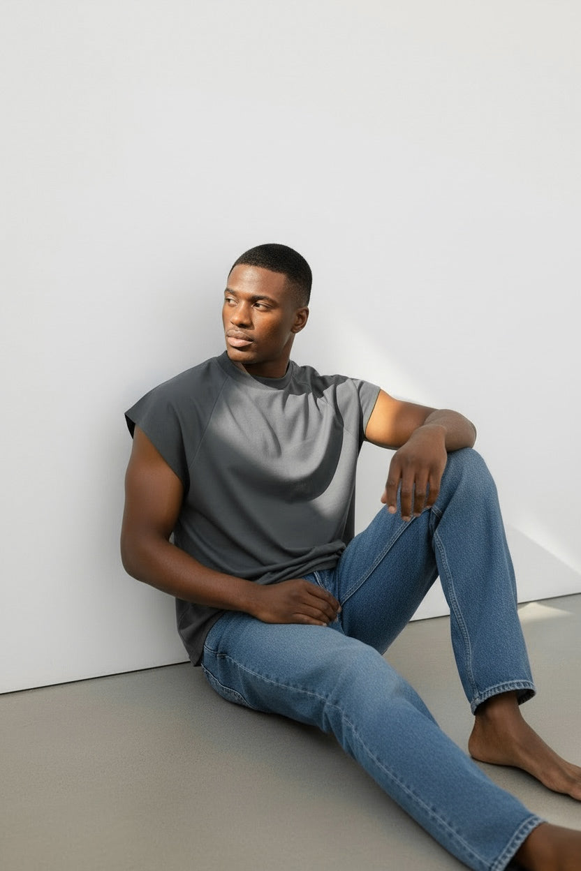 Callie 2.0 310GSM Raglan Raw-Hem Tank Top (Premium Quality) - Grey